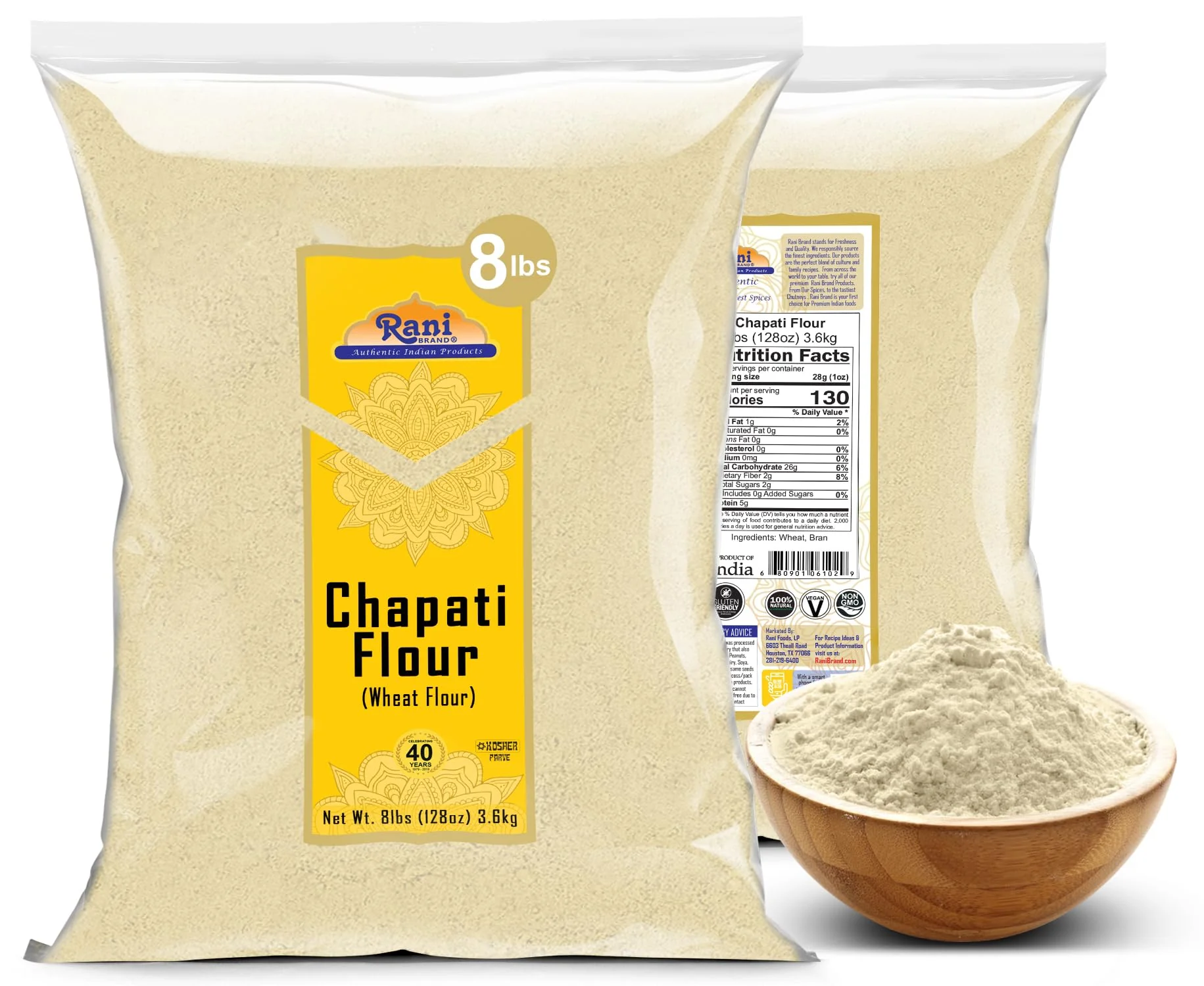 Rani Chapati Flour (100% Pure Whole Wheat Atta), For Making Roti & Indian Breads 128oz (8lbs) 3.63kg Bulk ~ All Natural | Vegan | No Salt or Colors | NON-GMO | Kosher | Indian Origin - Image 7
