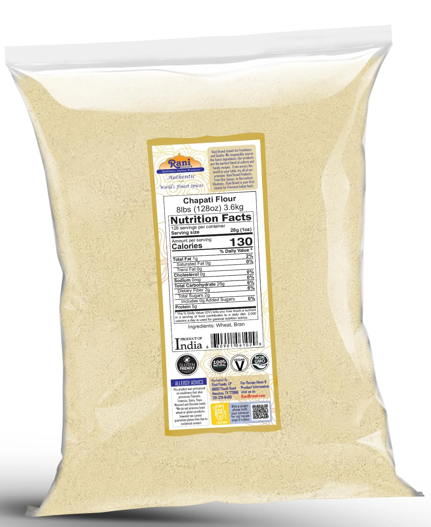 Rani Chapati Flour (100% Pure Whole Wheat Atta), For Making Roti & Indian Breads 128oz (8lbs) 3.63kg Bulk ~ All Natural | Vegan | No Salt or Colors | NON-GMO | Kosher | Indian Origin - Image 8
