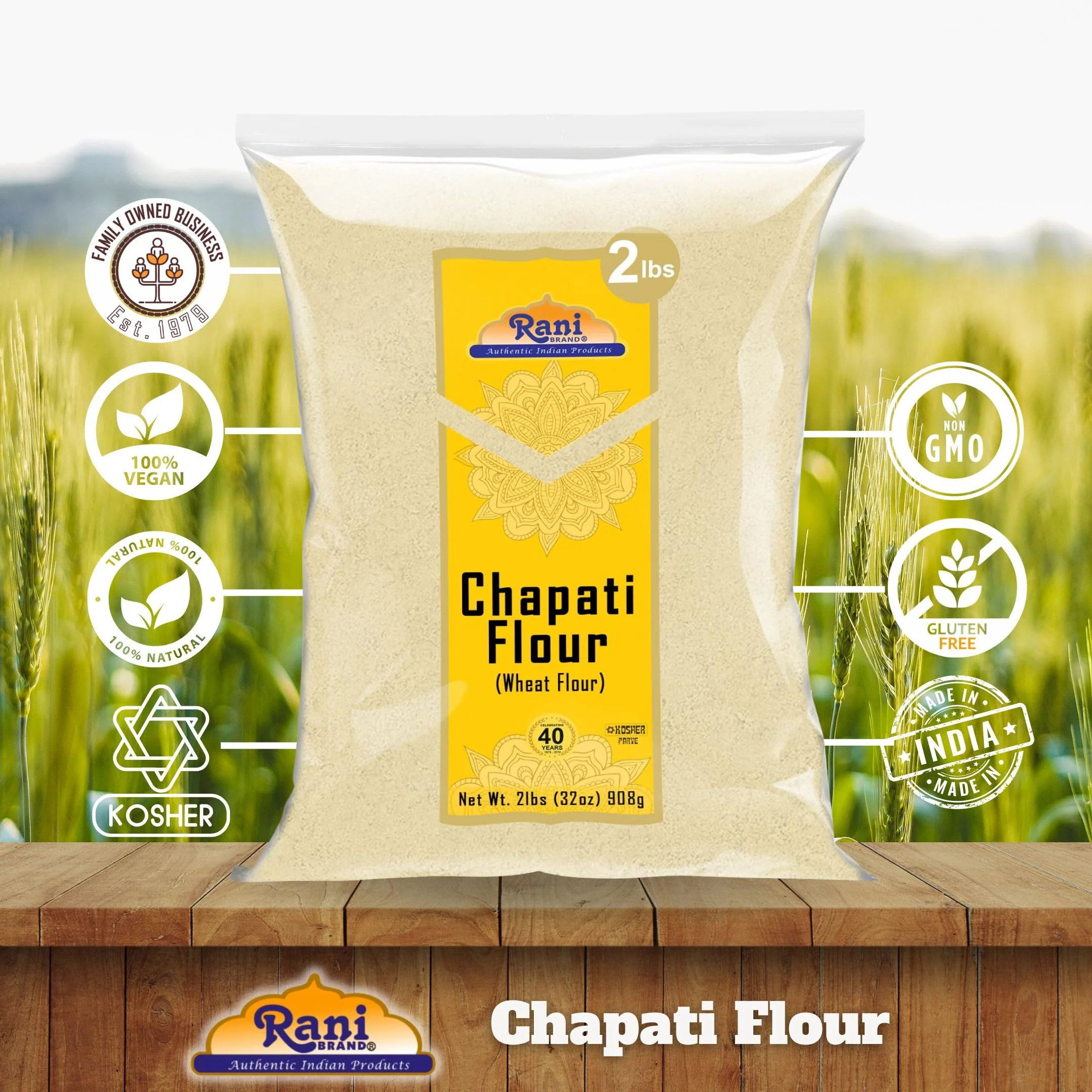 Rani Chapati Flour (100% Pure Whole Wheat Atta), For Making Roti & Indian Breads 32oz (2lbs) 908g ~ All Natural | Vegan | No Salt or Colors | NON-GMO | Kosher | Indian Origin - Image 4