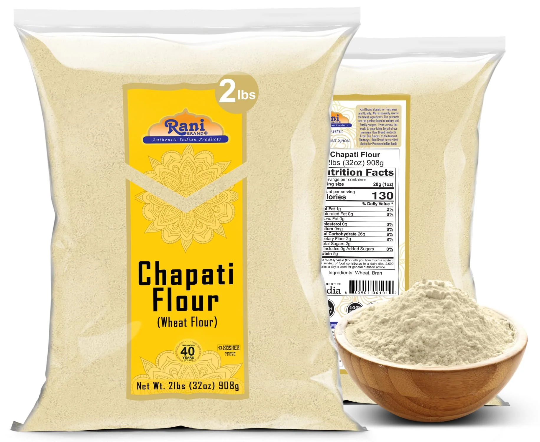 Rani Chapati Flour (100% Pure Whole Wheat Atta), For Making Roti & Indian Breads 32oz (2lbs) 908g ~ All Natural | Vegan | No Salt or Colors | NON-GMO | Kosher | Indian Origin - Image 7