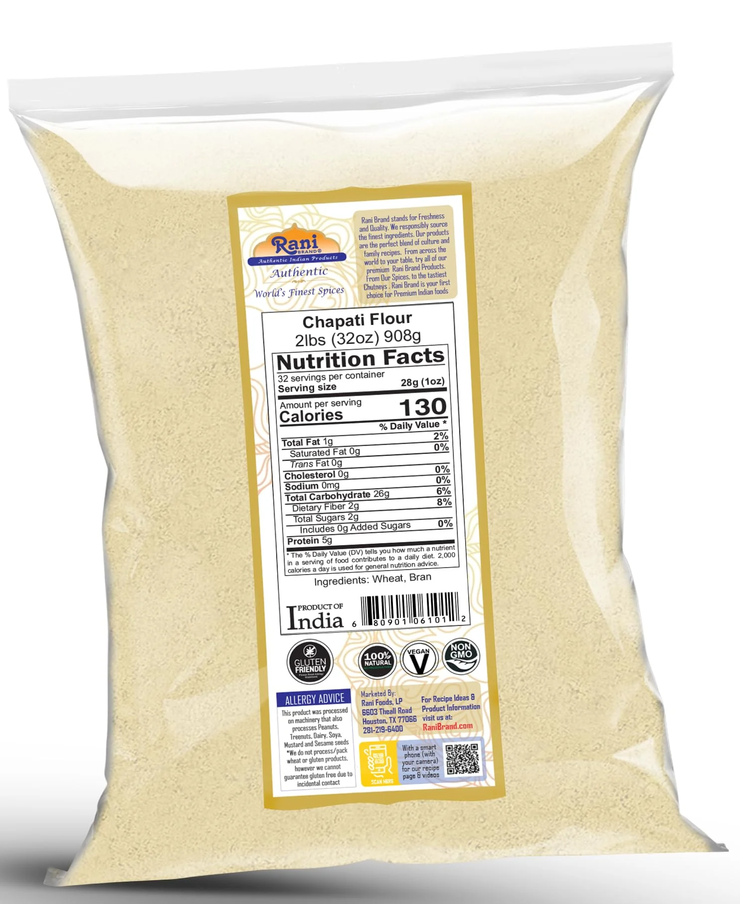 Rani Chapati Flour (100% Pure Whole Wheat Atta), For Making Roti & Indian Breads 32oz (2lbs) 908g ~ All Natural | Vegan | No Salt or Colors | NON-GMO | Kosher | Indian Origin - Image 8