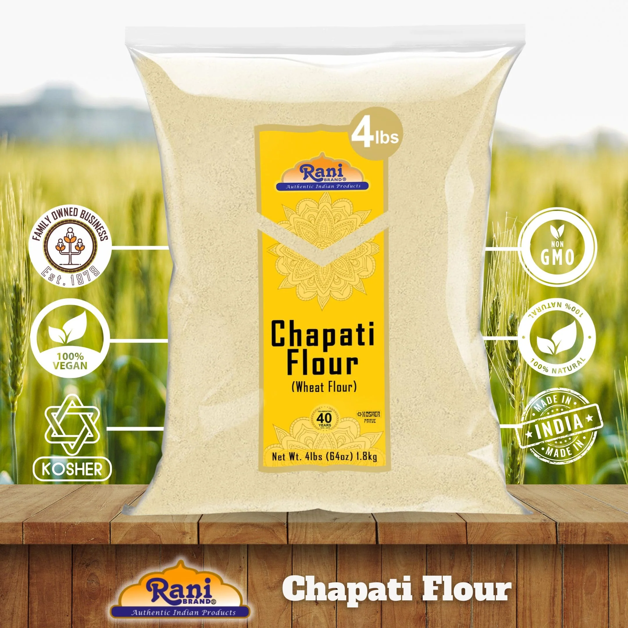 Rani Chapati Flour (100% Pure Whole Wheat Chakki Atta), For Making Roti & Indian Breads 64oz (4lbs) 1.81kg Bulk ~ All Natural | Vegan | No Salt or Colors | NON-GMO | Kosher | Indian Origin - Image 4