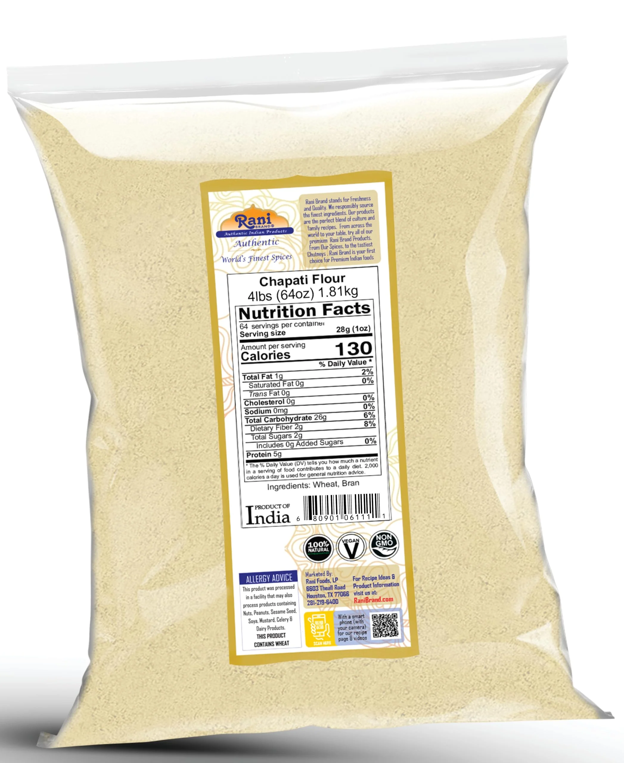 Rani Chapati Flour (100% Pure Whole Wheat Chakki Atta), For Making Roti & Indian Breads 64oz (4lbs) 1.81kg Bulk ~ All Natural | Vegan | No Salt or Colors | NON-GMO | Kosher | Indian Origin - Image 5
