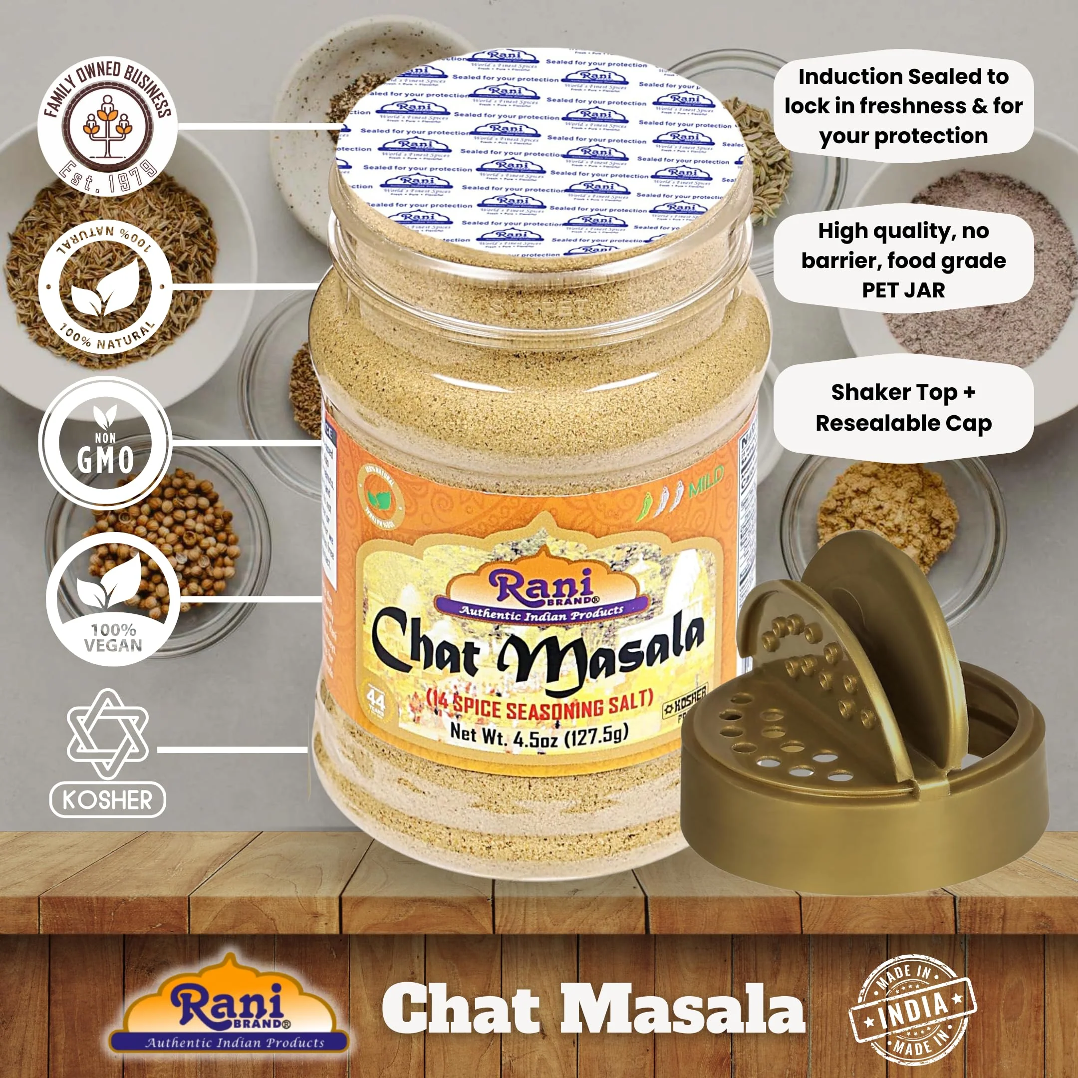 Rani Chat Masala (14 Spice Seasoning Salt) Tangy Indian Seasoning 4.5oz (127.5g) PET Jar ~ All Natural | No MSG | Kosher | Vegan | No Colors | Gluten Friendly - Image 4