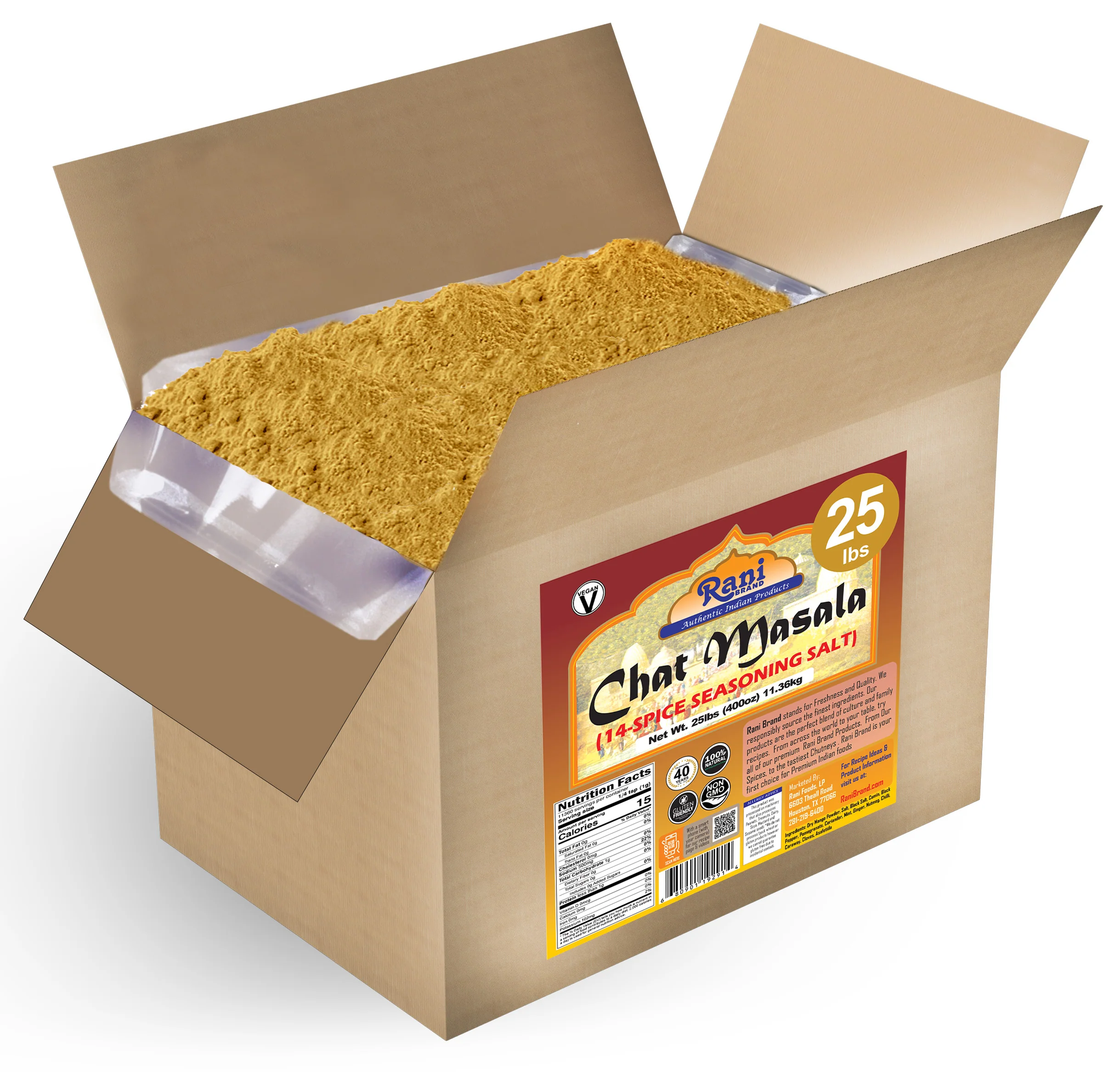 Rani Chat Masala (14 Spice Seasoning Salt) Tangy Indian Seasoning 400oz (25lbs) 11.36kg Bulk Box ~ All Natural | No MSG | Vegan | Gluten Friendly