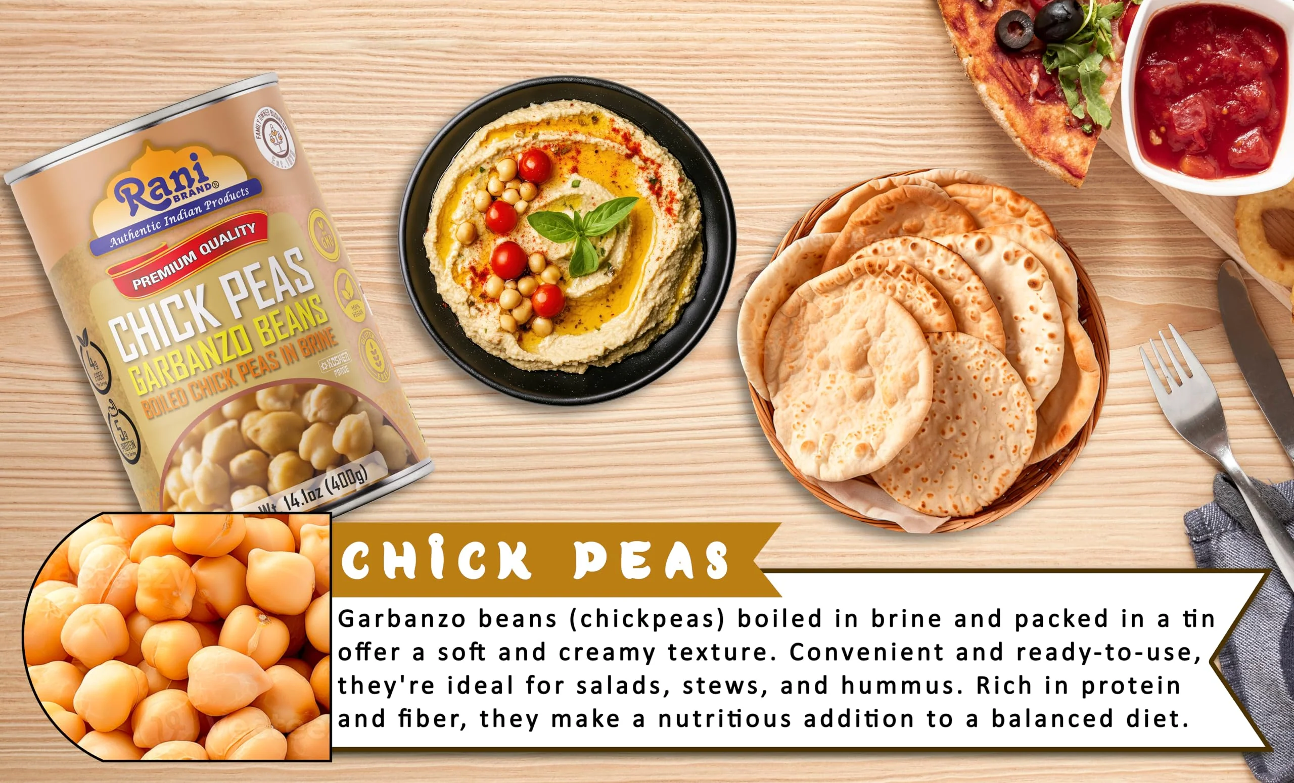 Rani Chick Peas, Garbanzo Beans (Boiled Chick Peas in Brine) Kabuli Chana 14oz (400g) Pack of 12 ~ Easy Open Can | All Natural | Vegan | Gluten Friendly | NON-GMO | Kosher | Indian Origin - Image 2