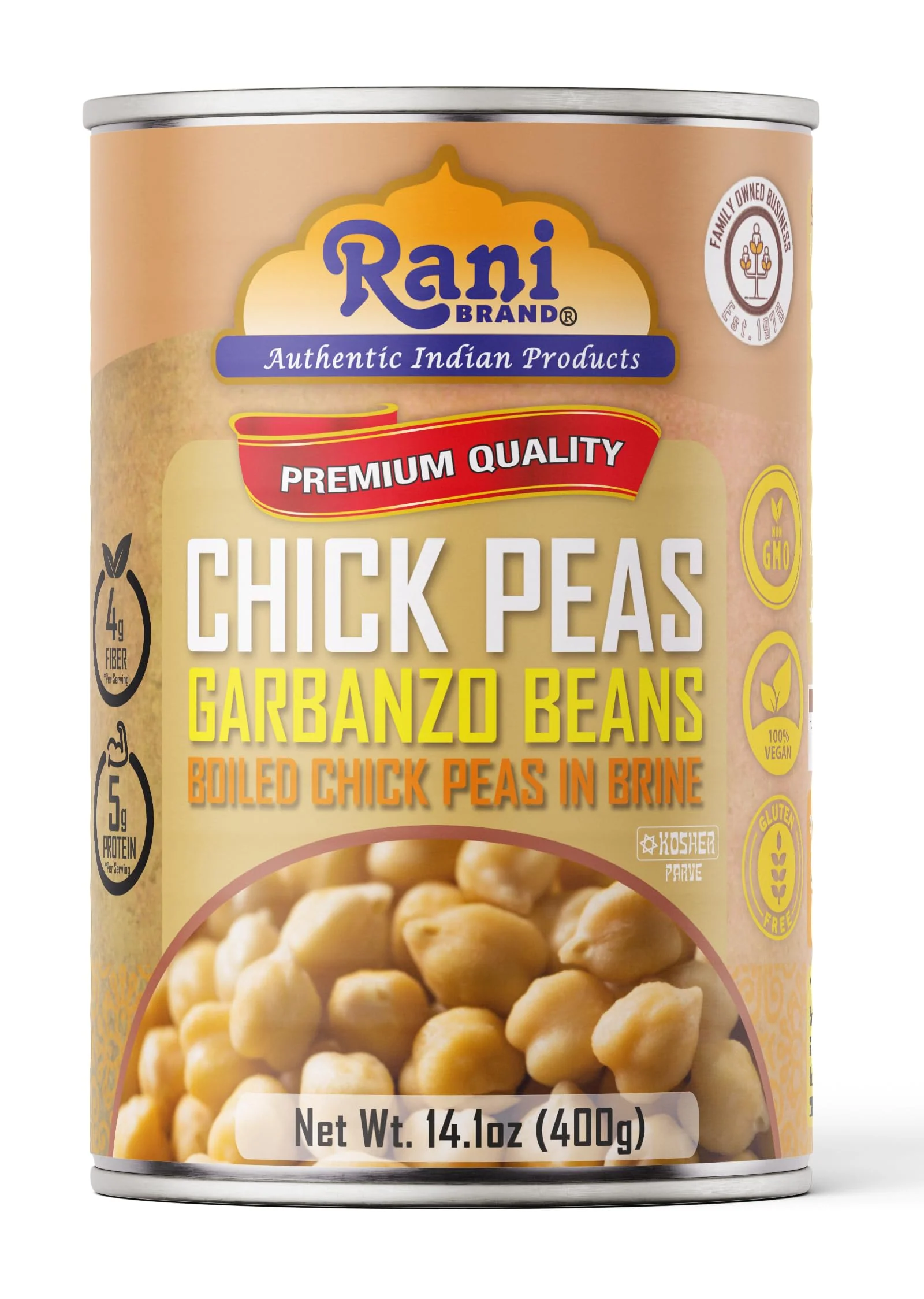 Rani Chick Peas, Garbanzo Beans (Boiled Chick Peas in Brine) Kabuli Chana 14oz (400g) Pack of 12 ~ Easy Open Can | All Natural | Vegan | Gluten Friendly | NON-GMO | Kosher | Indian Origin - Image 5