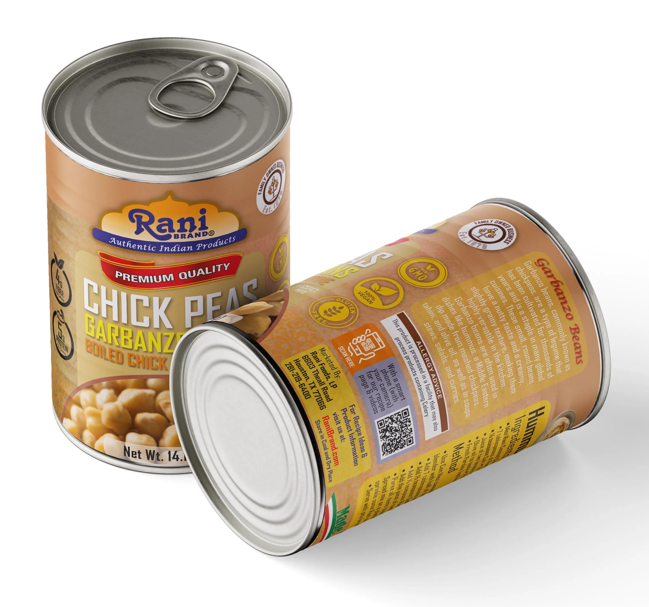 Rani Chick Peas, Garbanzo Beans (Boiled Chick Peas in Brine) Kabuli Chana 14oz (400g) Pack of 24 ~ Easy Open Can | All Natural | Vegan | Gluten Friendly | NON-GMO | Kosher | Indian Origin - Image 6