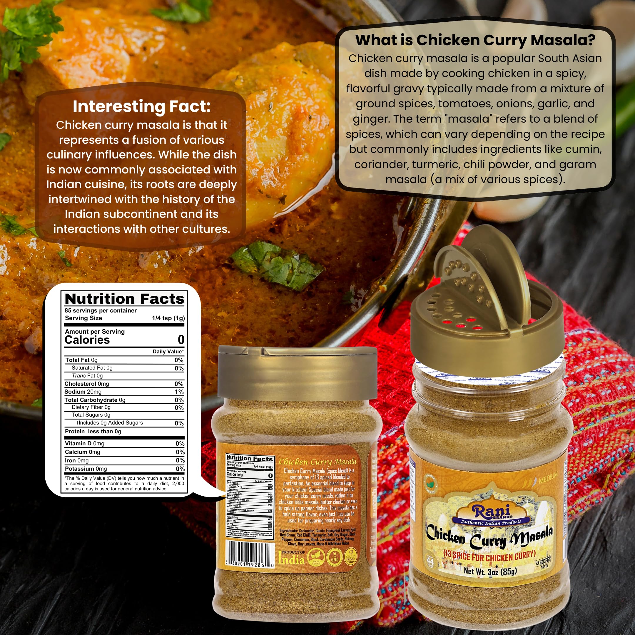 Rani Chicken Curry Masala Indian 13-Spice Blend 3oz (85g) PET Jar ~ All Natural | Vegan | No Colors | Gluten Friendly | NON-GMO | Kosher | Indian Origin - Image 3