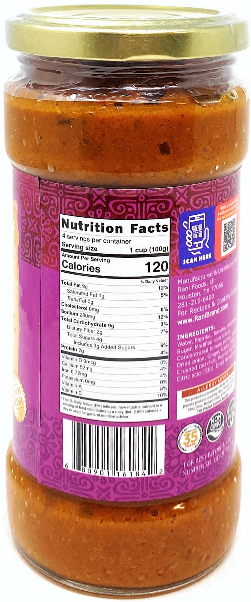 Rani Chili Chicken Curry Vegan Simmer Sauce (Ginger, Garlic, Tomatoes & Spices) 14oz (400g) Glass Jar ~ Easy to Use | Vegan | No Colors | All Natural | NON-GMO | Gluten Free | Indian Origin - Image 3