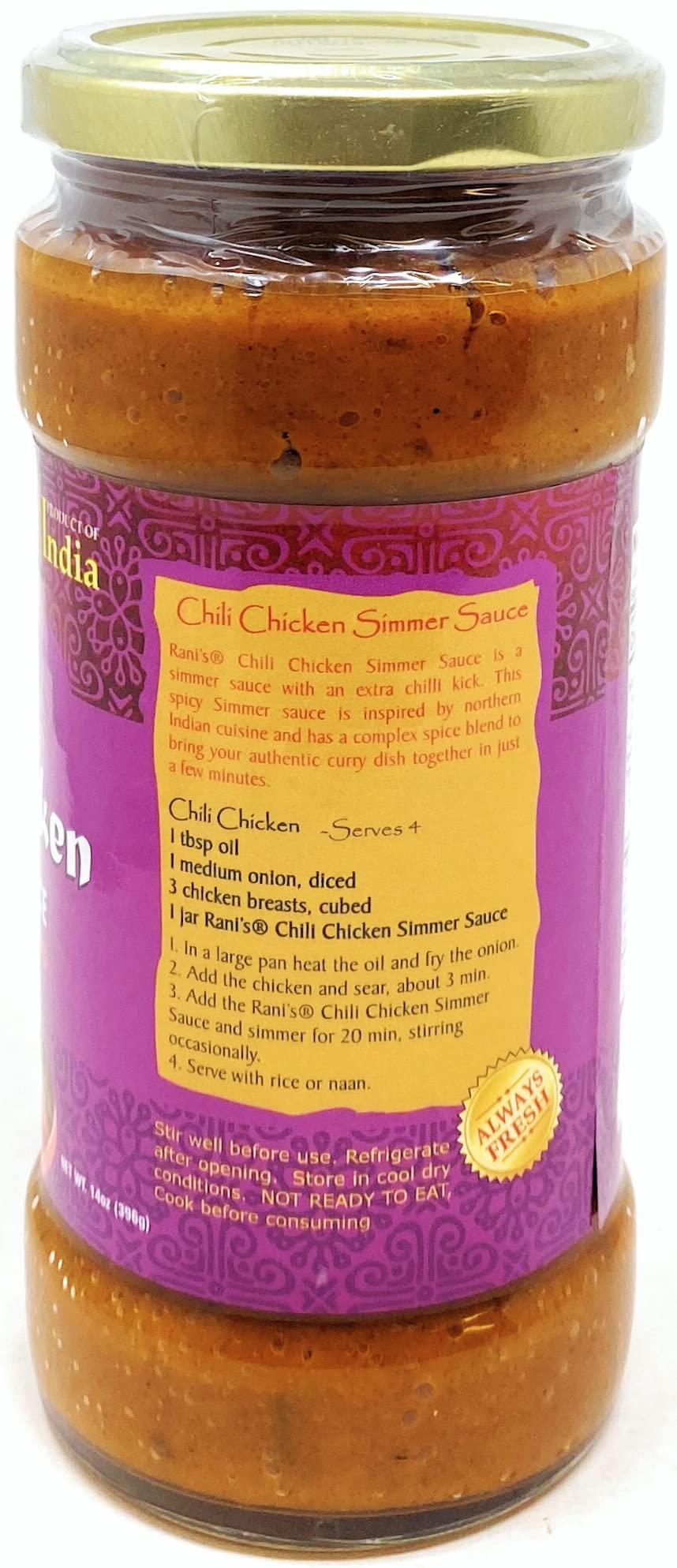 Rani Chili Chicken Curry Vegan Simmer Sauce (Ginger, Garlic, Tomatoes & Spices) 14oz (400g) Glass Jar ~ Easy to Use | Vegan | No Colors | All Natural | NON-GMO | Gluten Free | Indian Origin - Image 4