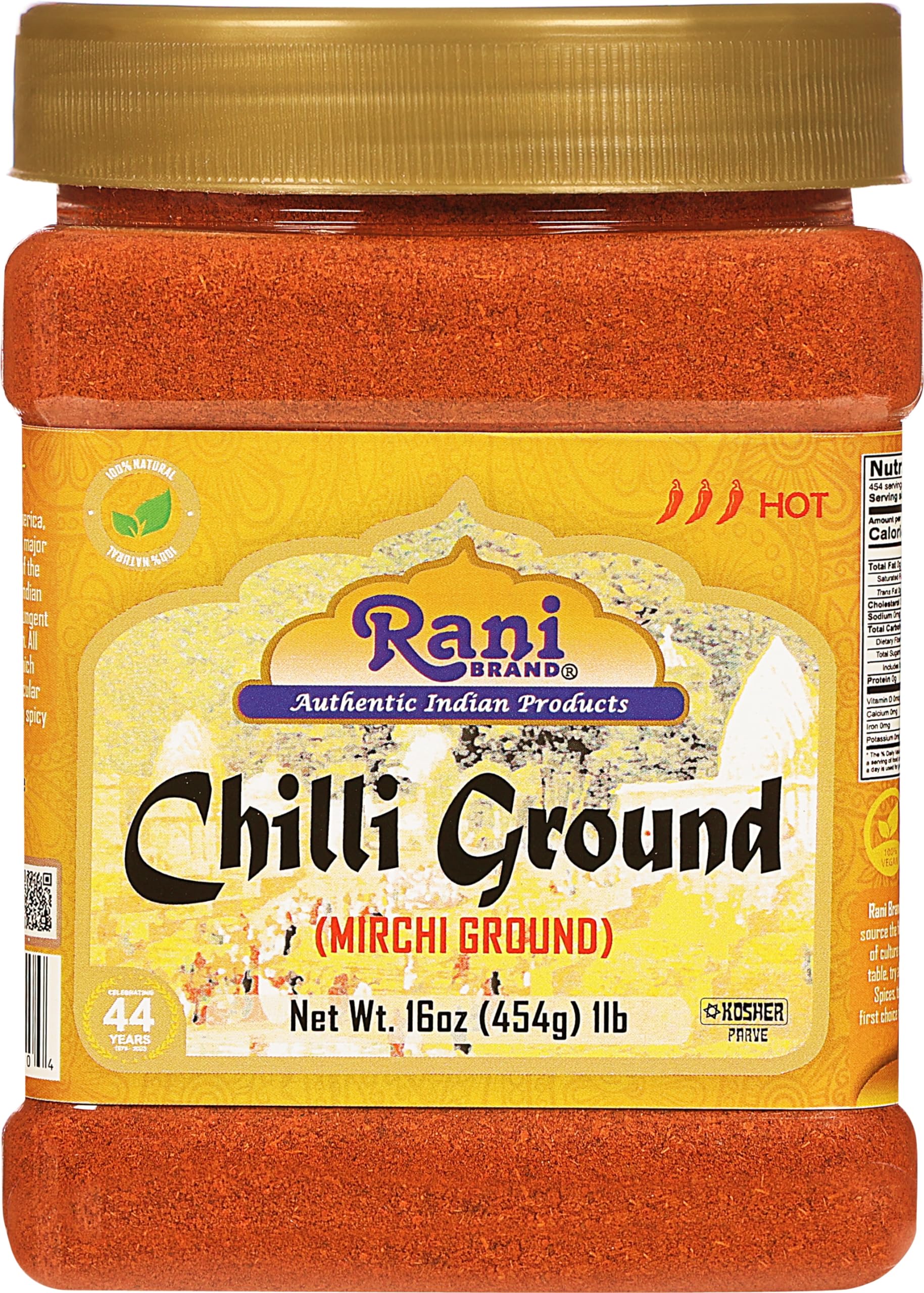 Rani Chilli Powder (Mirchi) Ground Indian Spice 16oz (1lb) 454g PET Jar ~ All Natural | Salt-Free | Vegan | No Colors | Gluten Friendly | NON-GMO | Kosher | Indian Origin