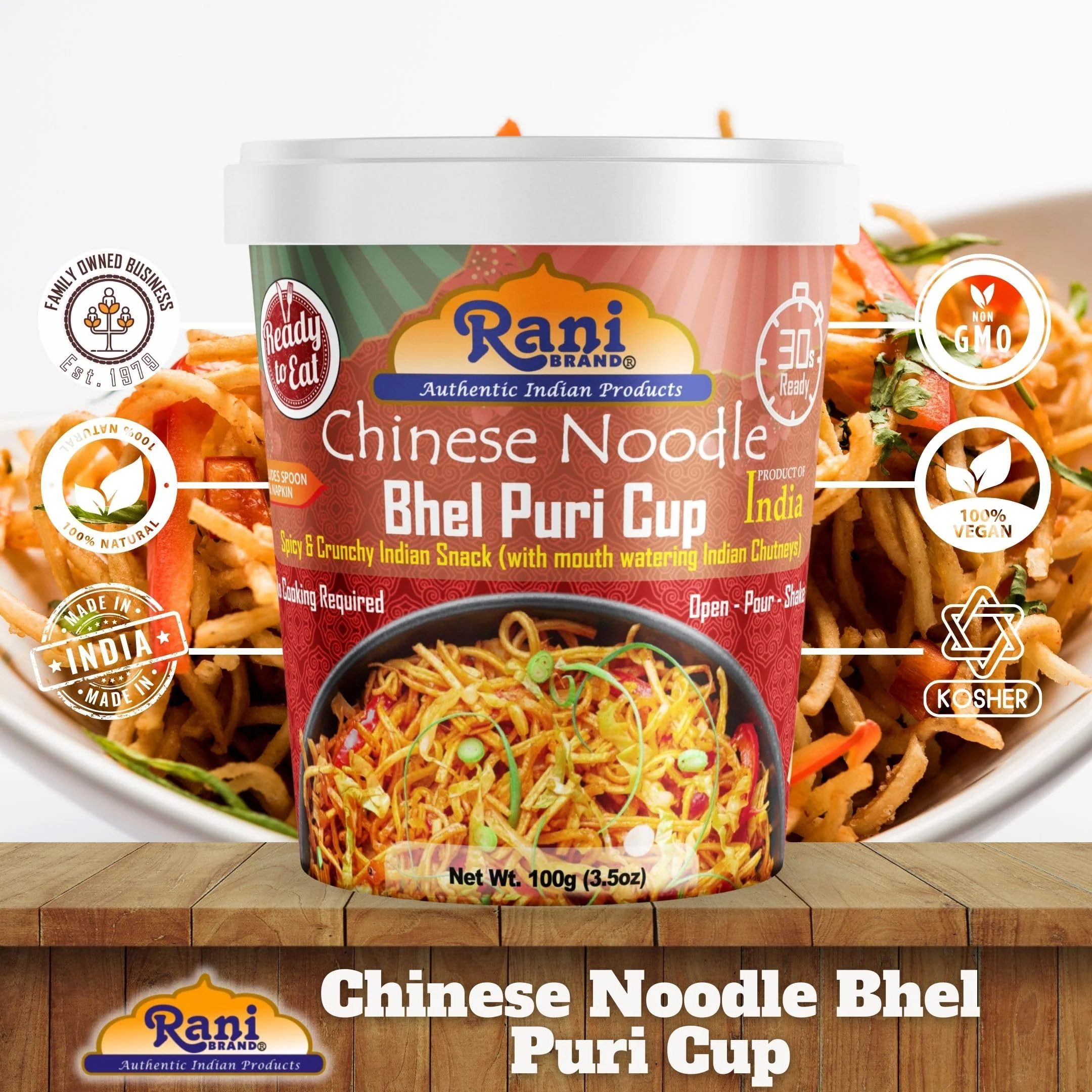 Rani Chinese Noodle Bhel Puri Cup (Spicy & Crunchy Indian Snack w/mouth watering Indian Chutneys) 3.5oz (100g), Pack of 4 ~ Ready to Eat | Vegan | NON-GMO | Indian Origin - Image 4