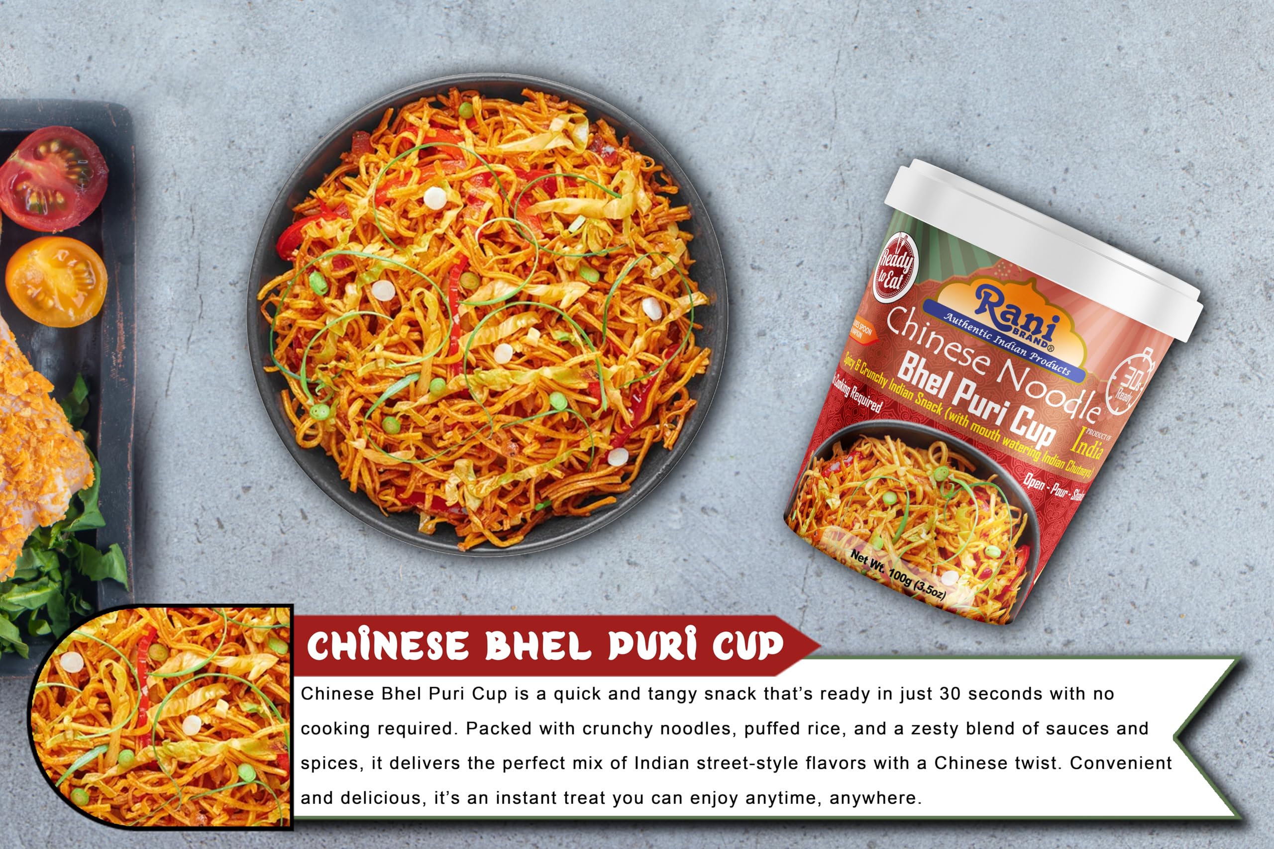 Rani Chinese Noodle Bhel Puri Cup (Spicy & Crunchy Indian Snack w/mouth watering Indian Chutneys) 3.5oz (100g), Pack of 6+1 FREE ~ Ready to Eat | Vegan | NON-GMO | Indian Origin - Image 6