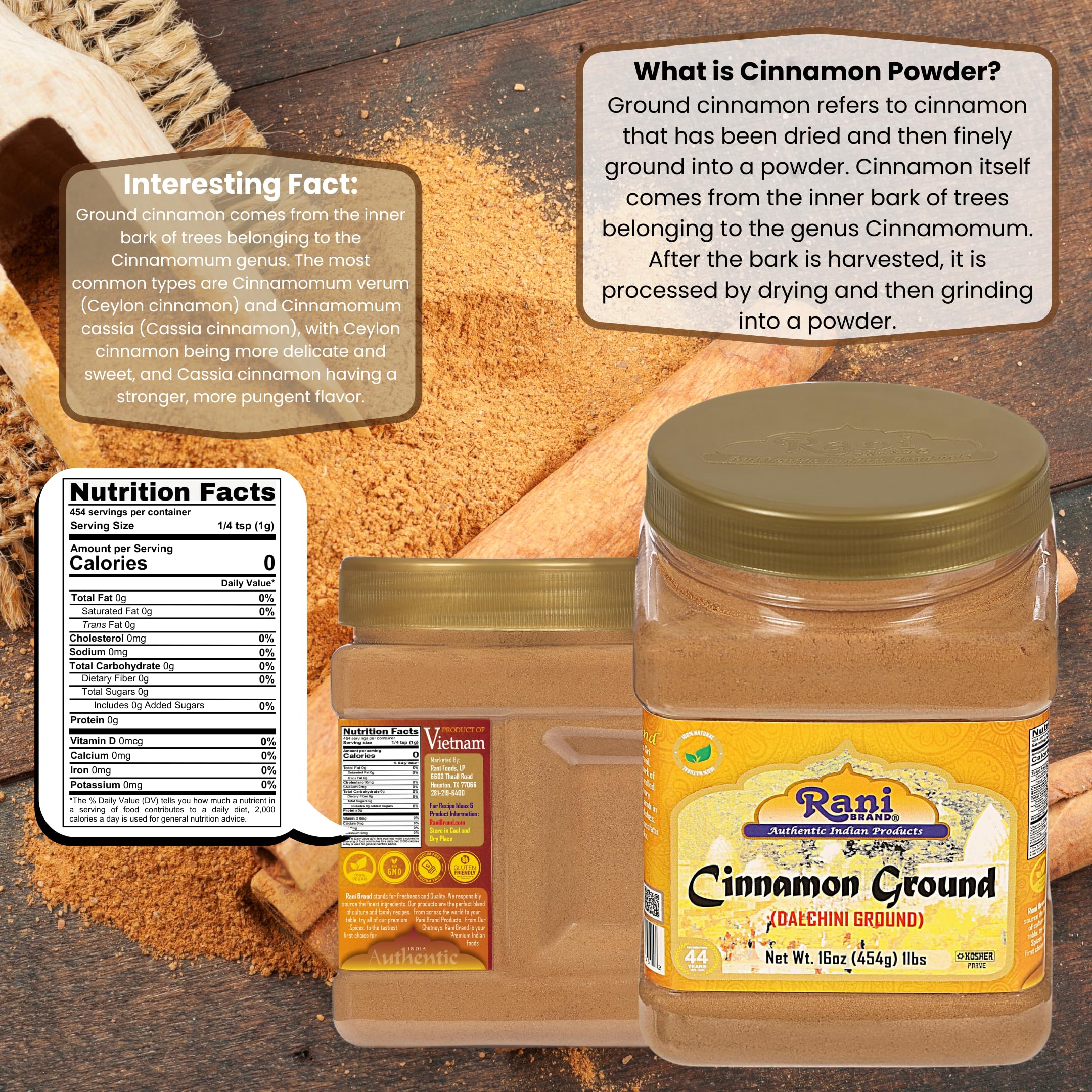 Rani Cinnamon Powder (Ground) Spice 16oz (454g) ~ All Natural, Salt-Free | Vegan | No Colors | Gluten Free Ingredients | NON-GMO | Kosher - Image 3