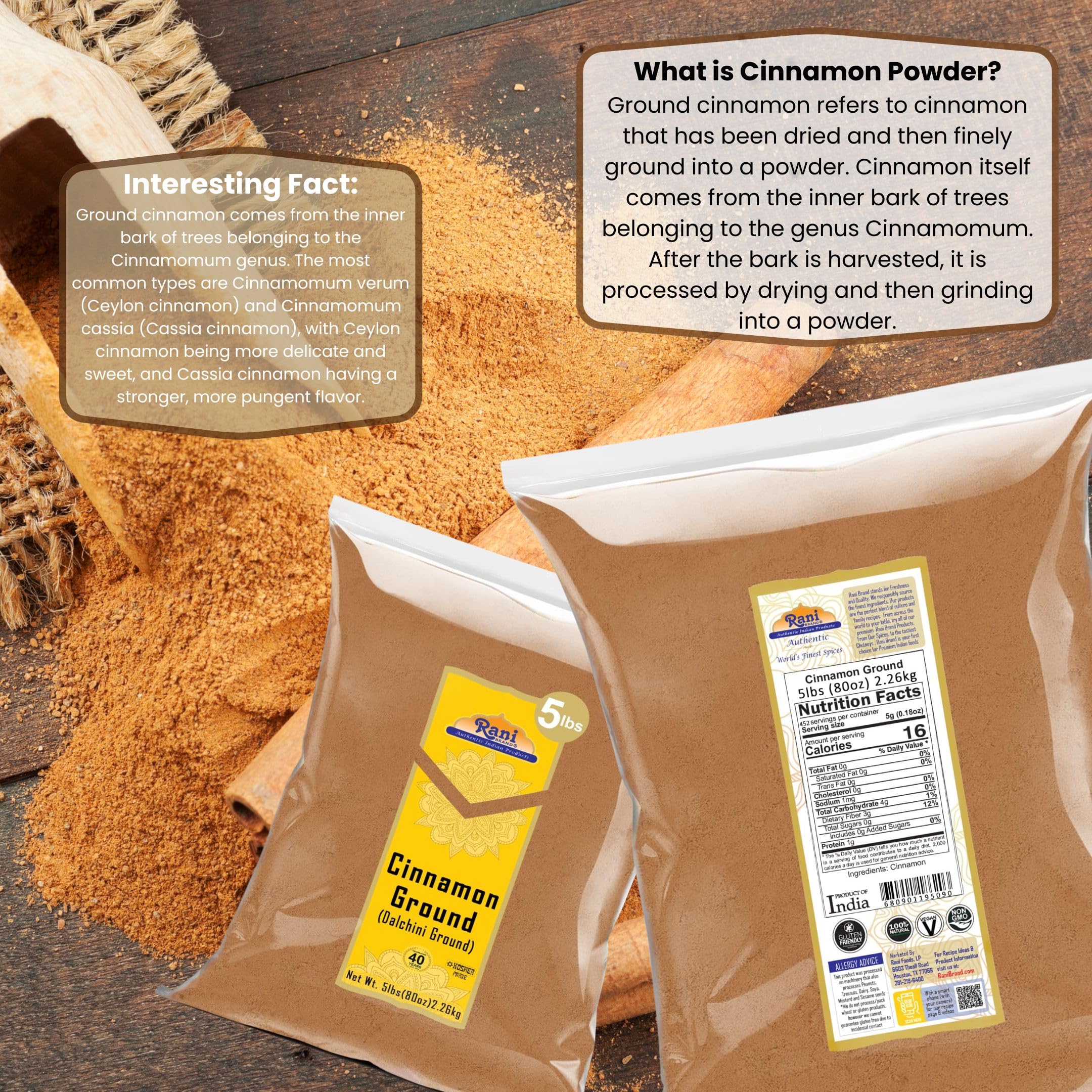 Rani Cinnamon Powder (Ground) Spice 80oz (5lbs) 2.27kg Bulk ~ All Natural | Salt-Free | Vegan | No Colors | Gluten Friendly | NON-GMO | Kosher - Image 3
