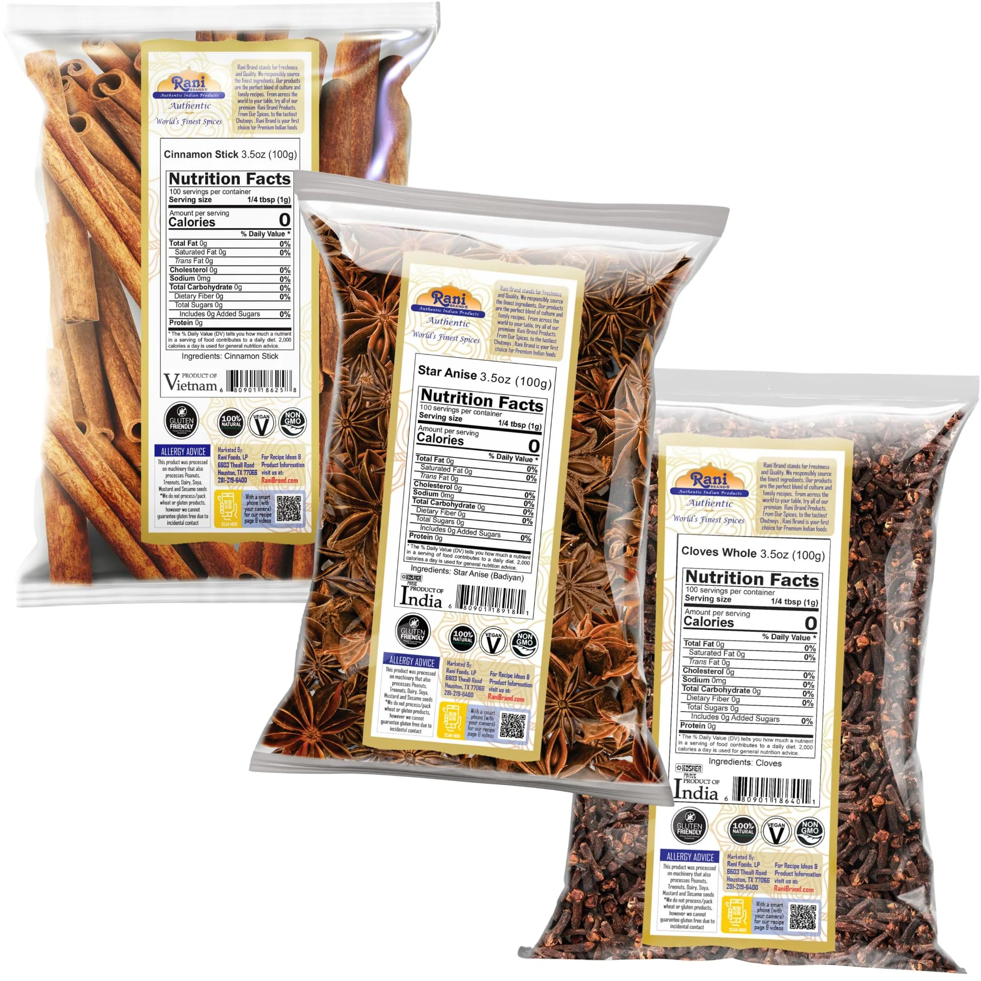 Rani Cinnamon Sticks, Star Anise & Whole Cloves 3.5oz (100g) Pack of 3 ~ Perfect for Baking, Cooking & Beverages ~ All Natural | Gluten Friendly | NON-GMO | Kosher | Vegan | Indian Origin - Image 4