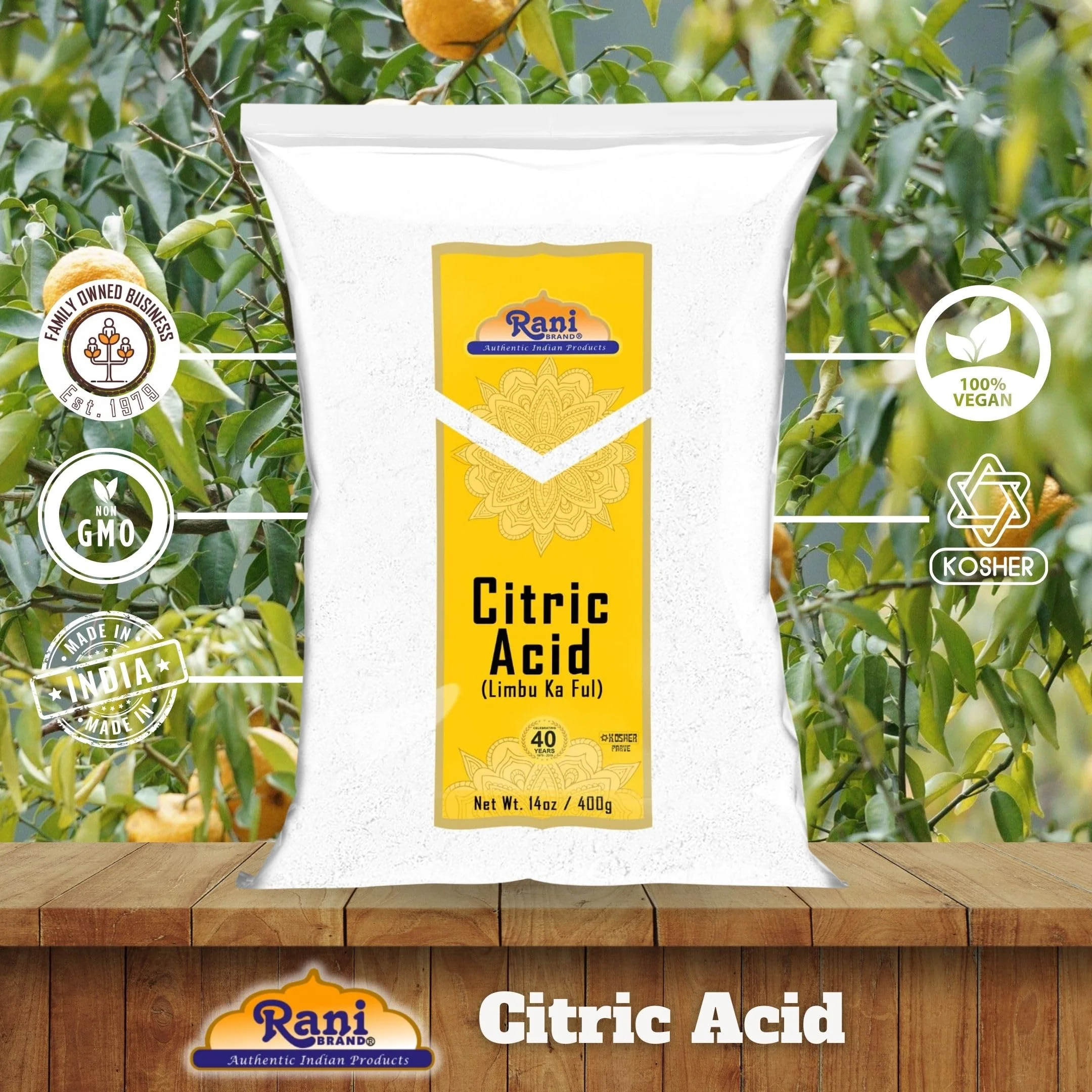 Rani Citric Acid Powder, Food Grade (Limbu Ka Ful) 14oz (400g) ~ Used for Cooking, Bath Bombs, Cleaning | Gluten Friendly | Indian Origin100g) ~ Used for Cooking, Bath Bombs, Cleaning | Gluten Friendly | Indian Origin - Image 4