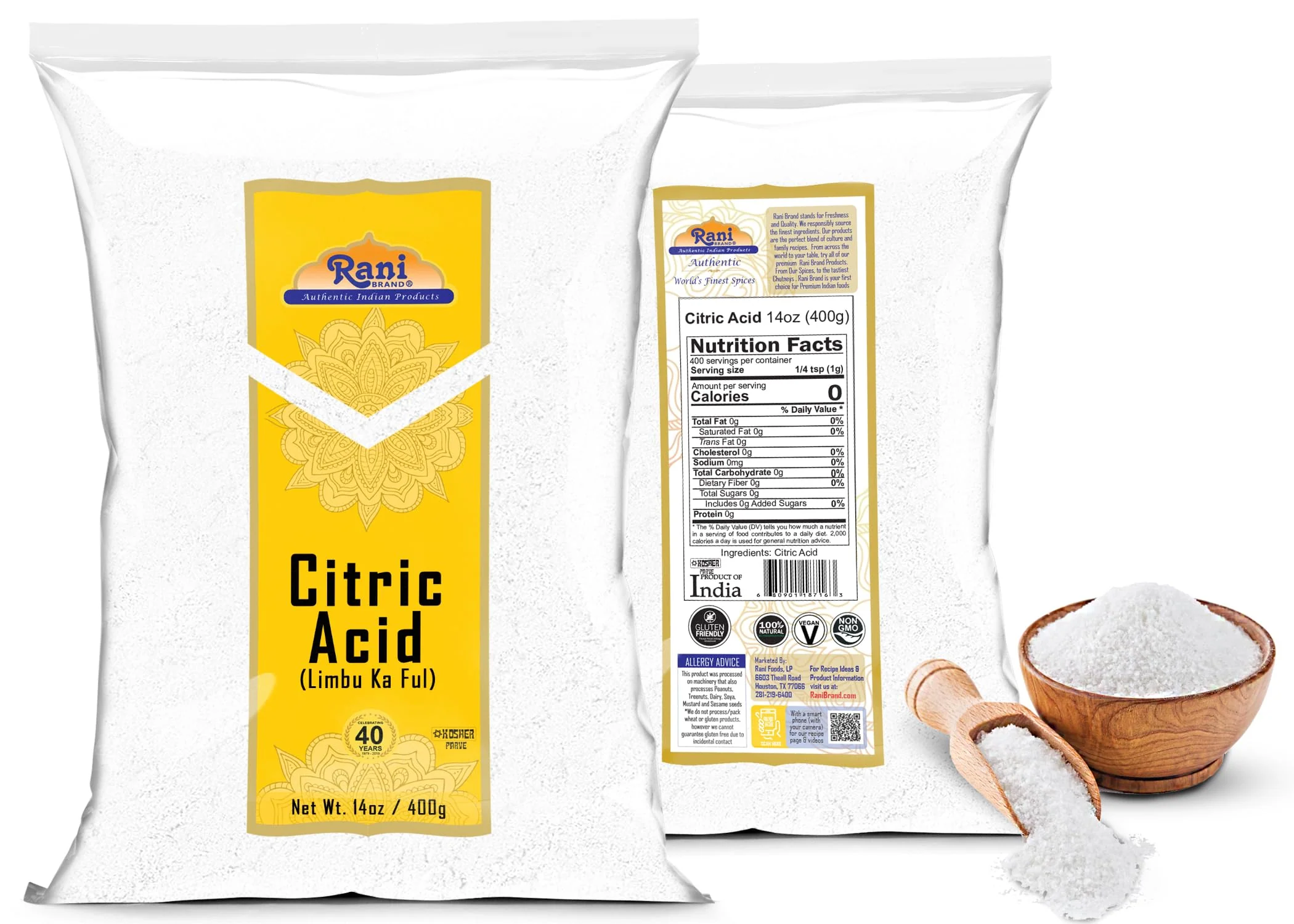 Rani Citric Acid Powder, Food Grade (Limbu Ka Ful) 14oz (400g) ~ Used for Cooking, Bath Bombs, Cleaning | Gluten Friendly | Indian Origin100g) ~ Used for Cooking, Bath Bombs, Cleaning | Gluten Friendly | Indian Origin - Image 7