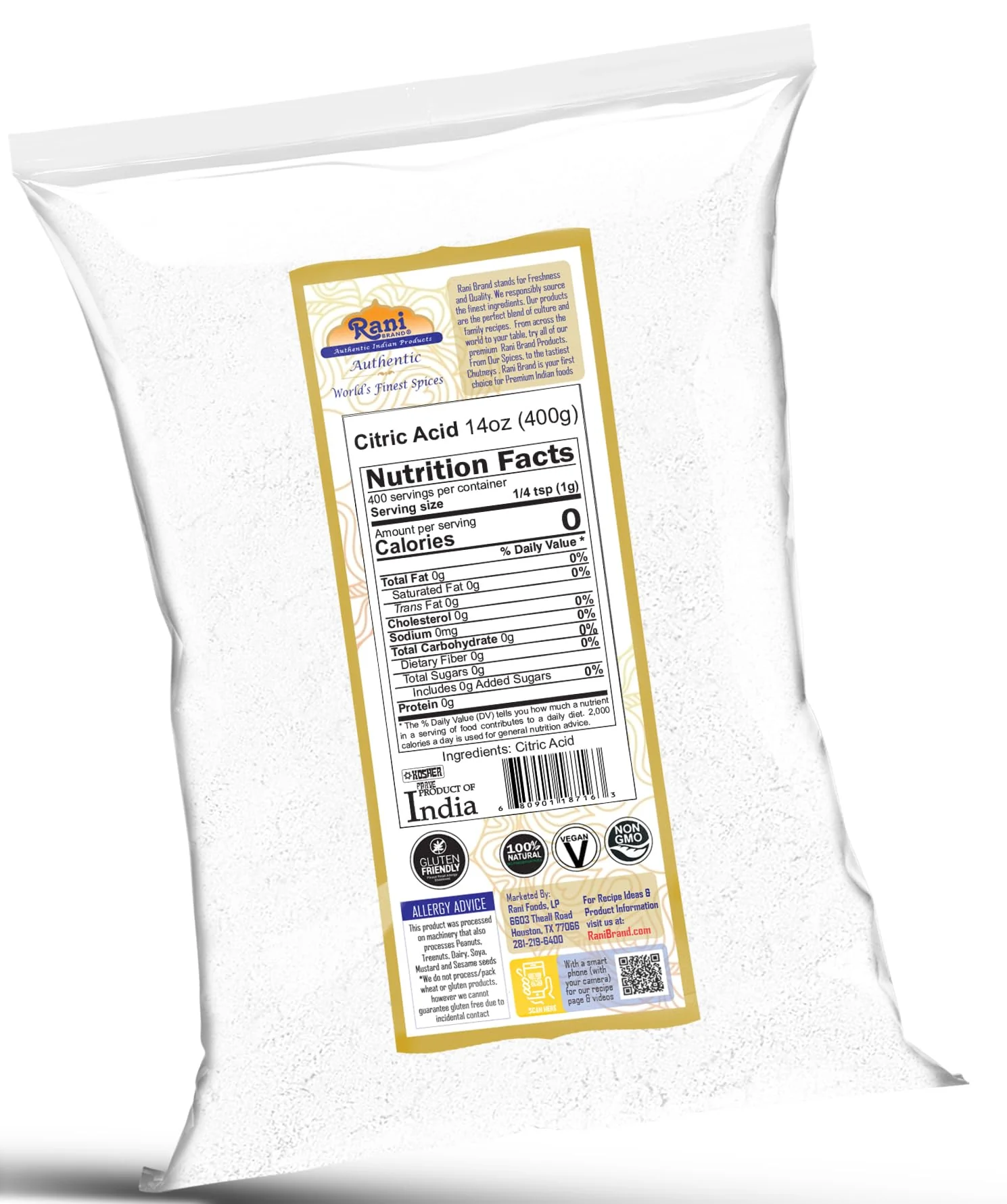 Rani Citric Acid Powder, Food Grade (Limbu Ka Ful) 14oz (400g) ~ Used for Cooking, Bath Bombs, Cleaning | Gluten Friendly | Indian Origin100g) ~ Used for Cooking, Bath Bombs, Cleaning | Gluten Friendly | Indian Origin - Image 8