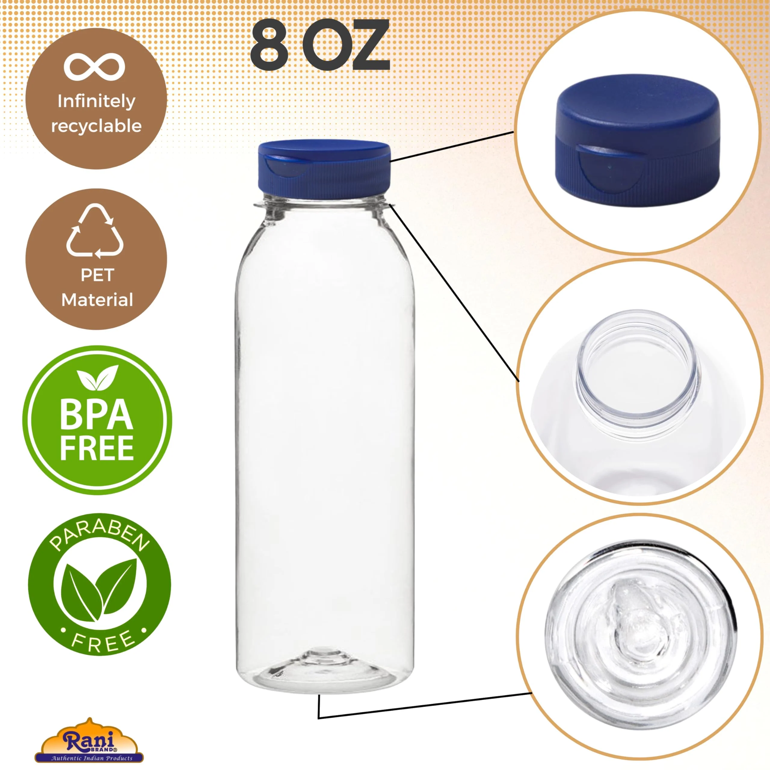Rani Clear Plastic Bottles | 8oz PET Bottle with Flip-top Caps | BPA - FREE | Home & Commercial Use, Containers for Sauces, Condiments, Shampoo, Lotion, Sanitizer| Made in USA - Pack of 50 - Image 5