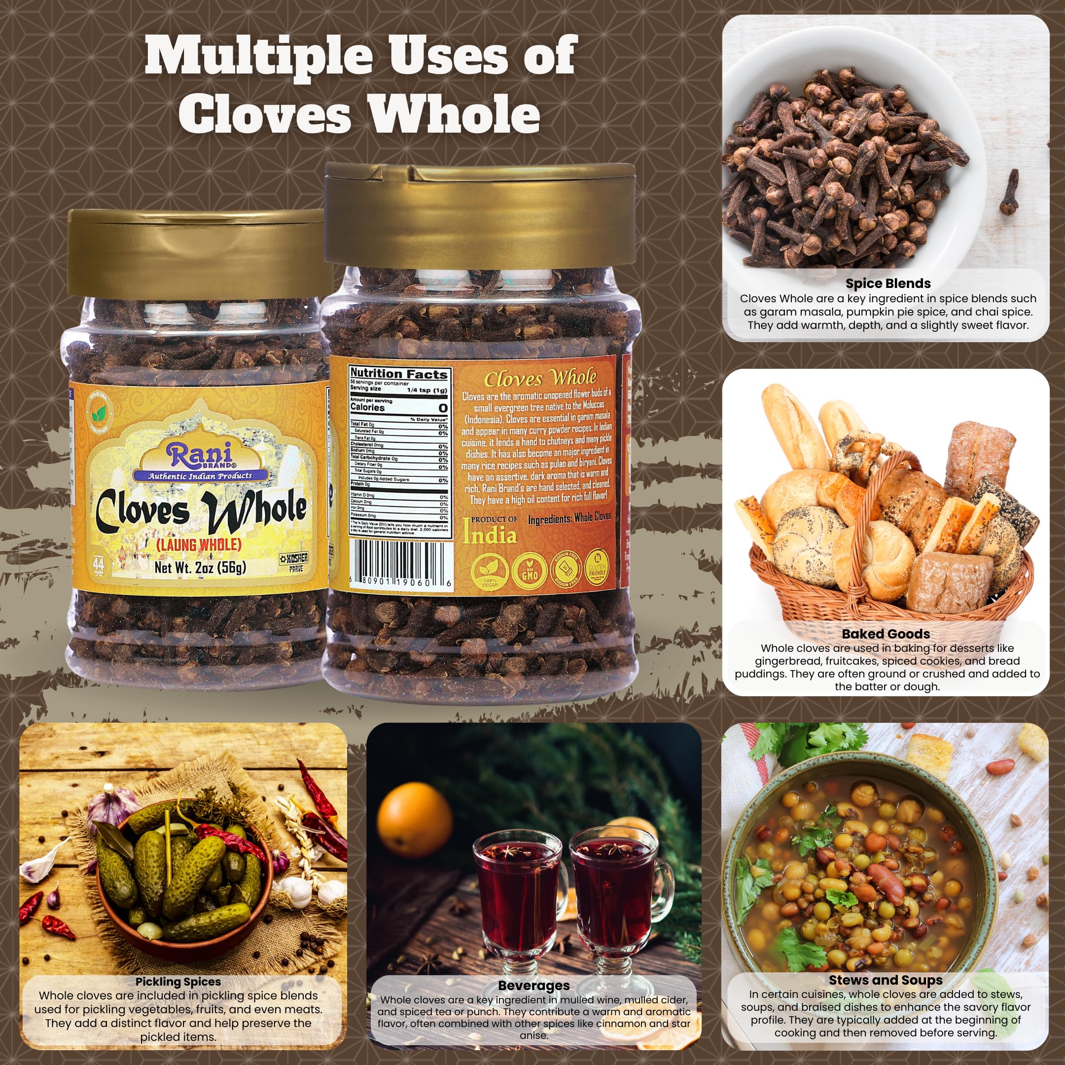 Rani Cloves Whole (Laung) 2oz (56g) Great for Food, Tea, Pomander Balls and Potpourri, Hand Selected, Spice, PET Jar ~ All Natural | NON-GMO | Kosher | Vegan - Image 2