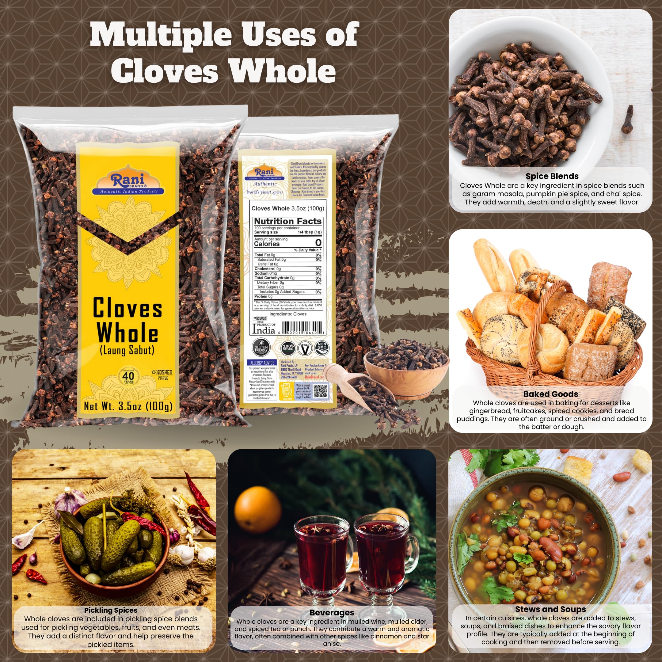 Rani Cloves Whole (Laung) 3.5oz (100g) Great for Food, Tea, Pomander Balls and Potpourri, Hand Selected, Spice ~ All Natural | NON-GMO | Kosher | Vegan - Image 2