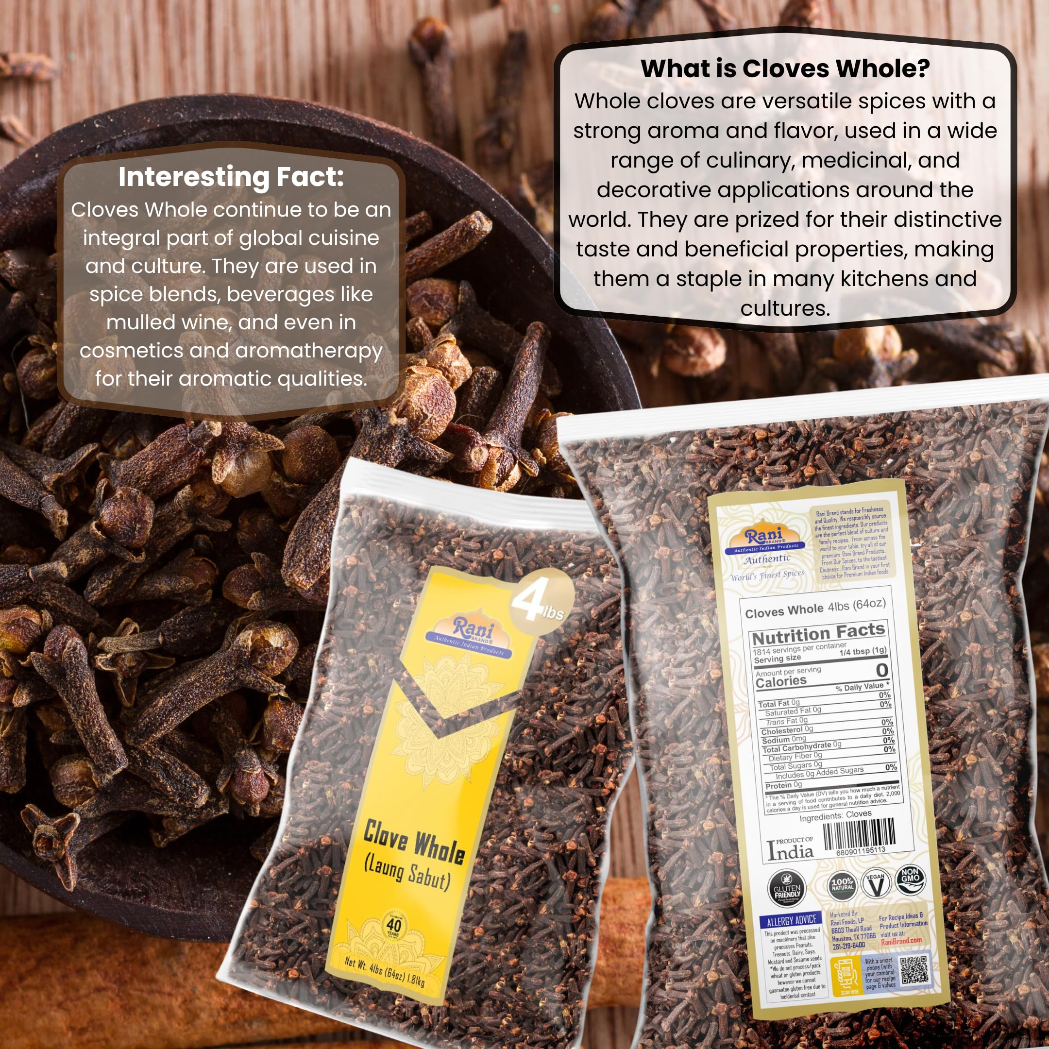 Rani Cloves Whole (Laung) 64oz (4lbs) 1.81kg Great for Food, Tea, Pomander Balls and Potpourri, Hand Selected, Spice, Bulk ~ All Natural | NON-GMO | Vegan | Gluten Friendly | Indian Origin - Image 3