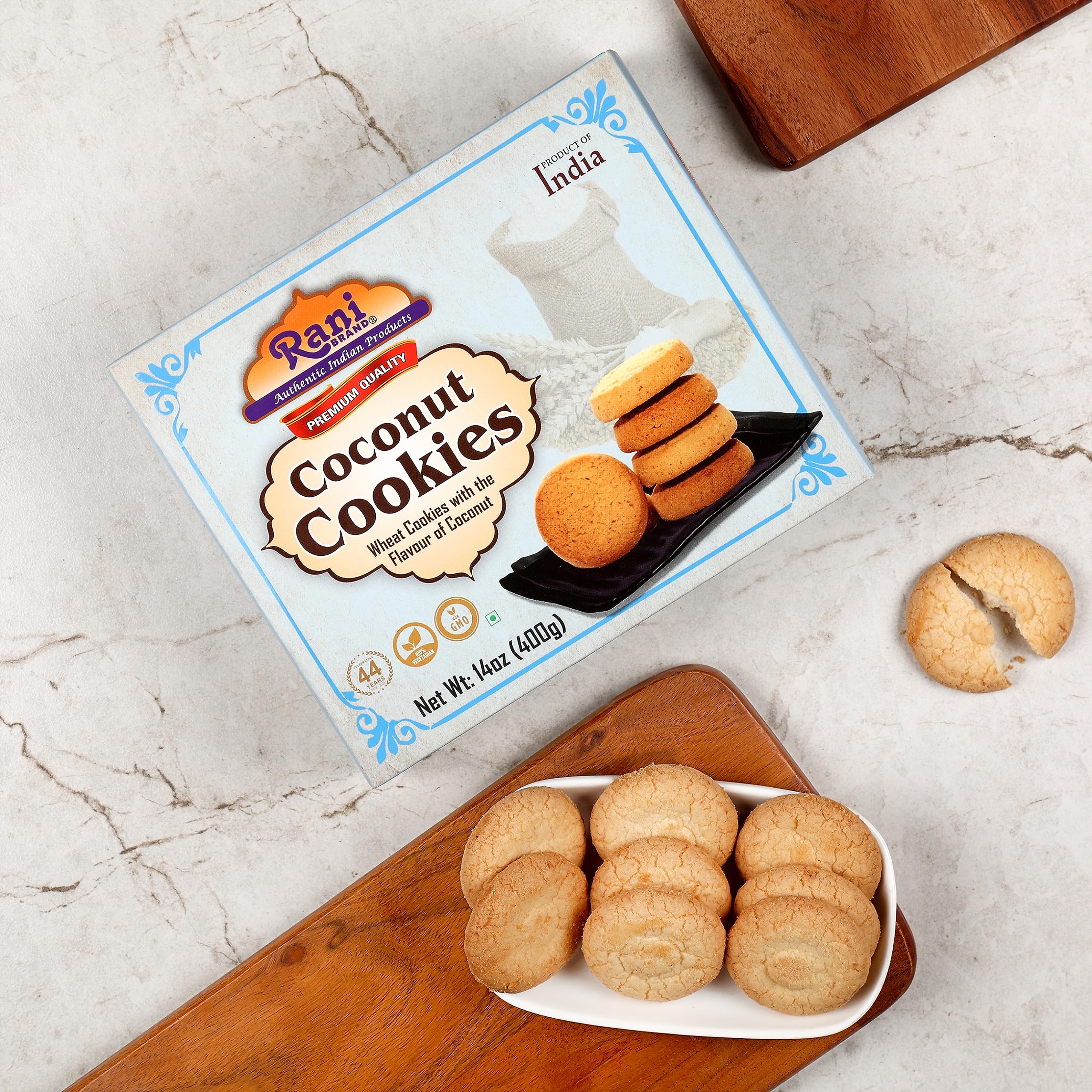 Rani Coconut Cookies (Wheat Cookies with the Flavor of Coconut) 14oz (400g) Pack of 3+1 FREE, Premium Quality Indian Cookies ~ Vegan | Non-GMO | Indian Origin - Image 2