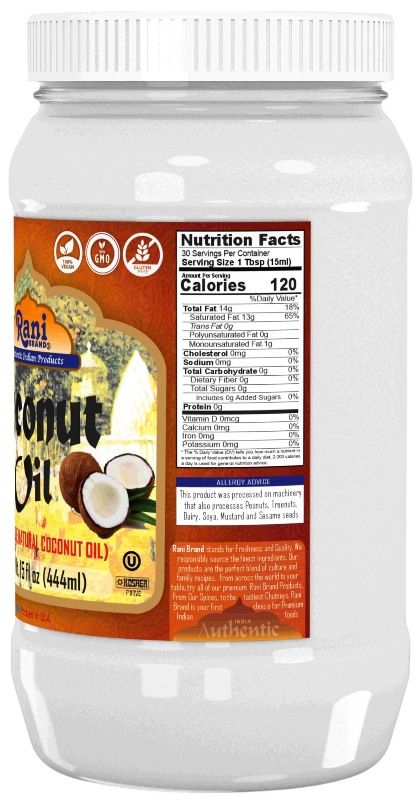 Rani Coconut Oil (100% Pure Natural Coconut Oil) 15 fl oz (444ml) Cold Pressed, NON-GMO | Gluten Free | Kosher | Vegan | 100% Natural | Packed in USA - Image 6