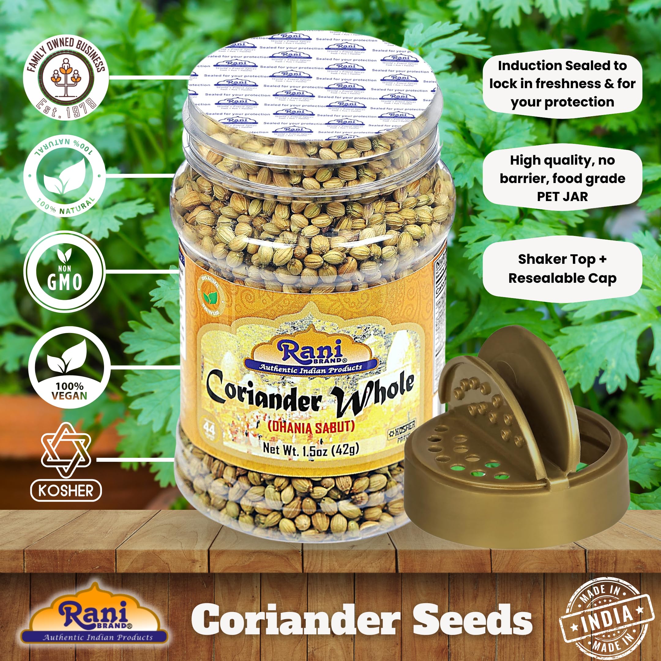 Rani Coriander (Dhania) Seeds Whole, Indian Spice 1.5oz (42g) PET Jar ~ All Natural | Gluten Friendly | NON-GMO | Vegan | Kosher | Indian Origin - Image 4