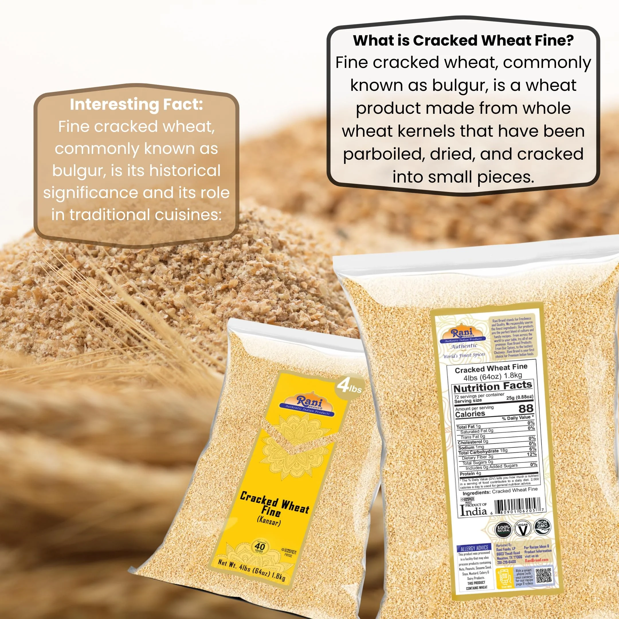 Rani Cracked Wheat Fine (Kansar, Bulgur, Similar to Wheat #1) 4lb (64oz) Bulk ~ All Natural | Vegan | No Colors | NON-GMO | Kosher | Indian Origin - Image 3