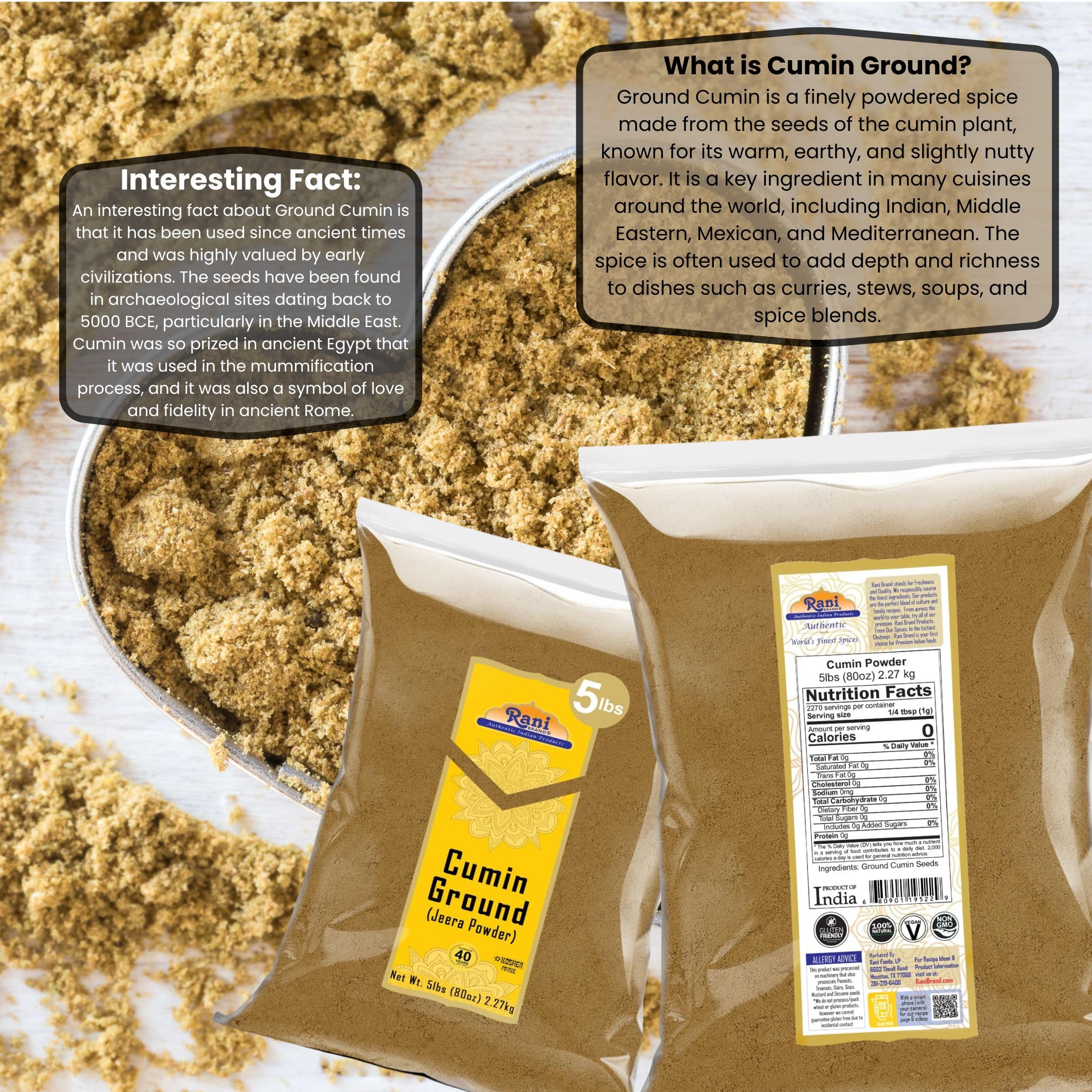 Rani Cumin Powder Spice (Jeera), 80oz (5lbs) 2.27kg, Bulk ~ All Natural | Salt-Free | Vegan | No Colors | Gluten Friendly | NON-GMO | Kosher | Indian Origin - Image 3
