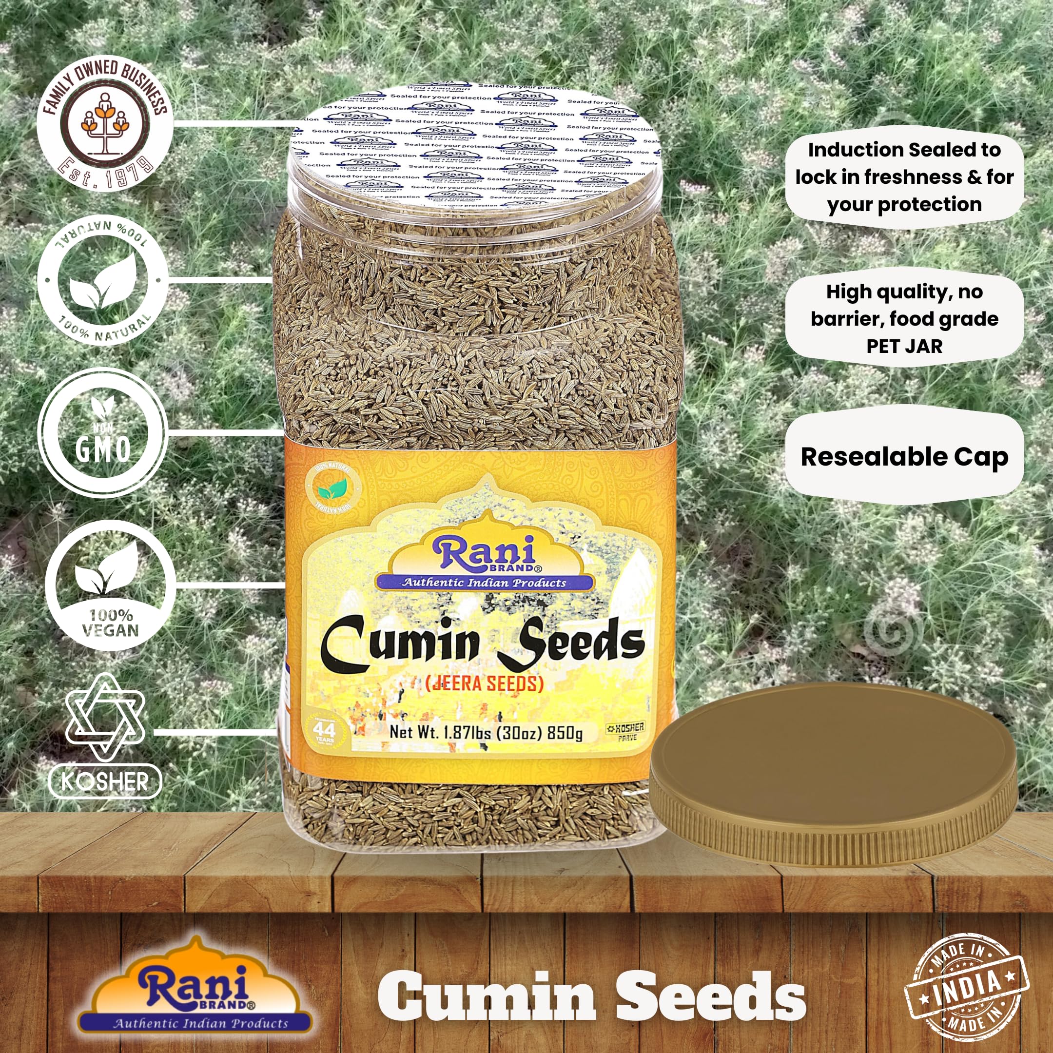 Rani Cumin Seeds Whole (Jeera) Spice 30oz (1.87lbs) 850g PET Jar ~ All Natural | Gluten Friendly | NON-GMO | Kosher | Vegan | Indian Origin - Image 4