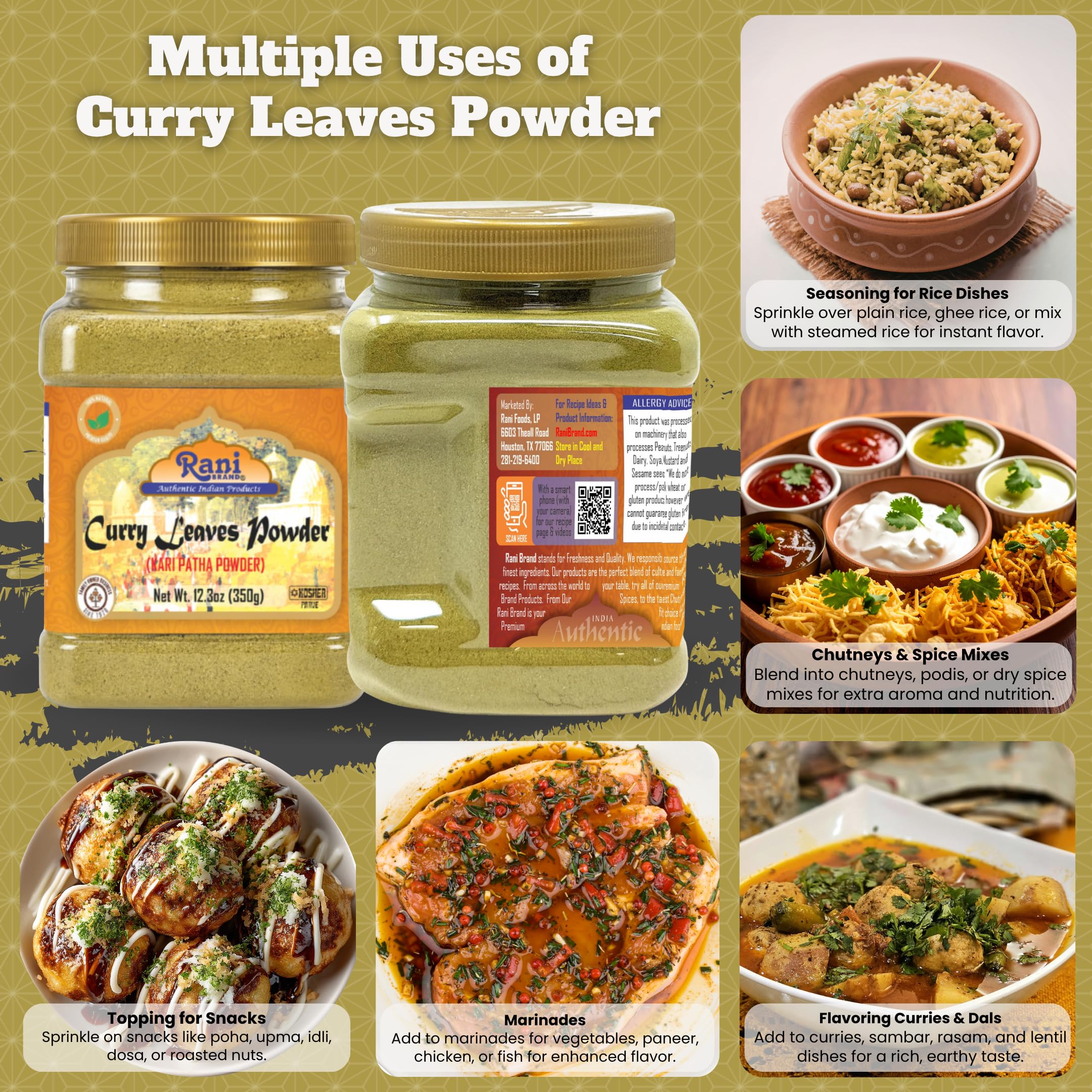 Rani Curry Leaves Powder (Kari Neem Patha) Indian Spice 12.3oz (350g) PET Jar ~ All Natural | Vegan | Gluten Friendly | NON-GMO | Indian Origin - Image 2