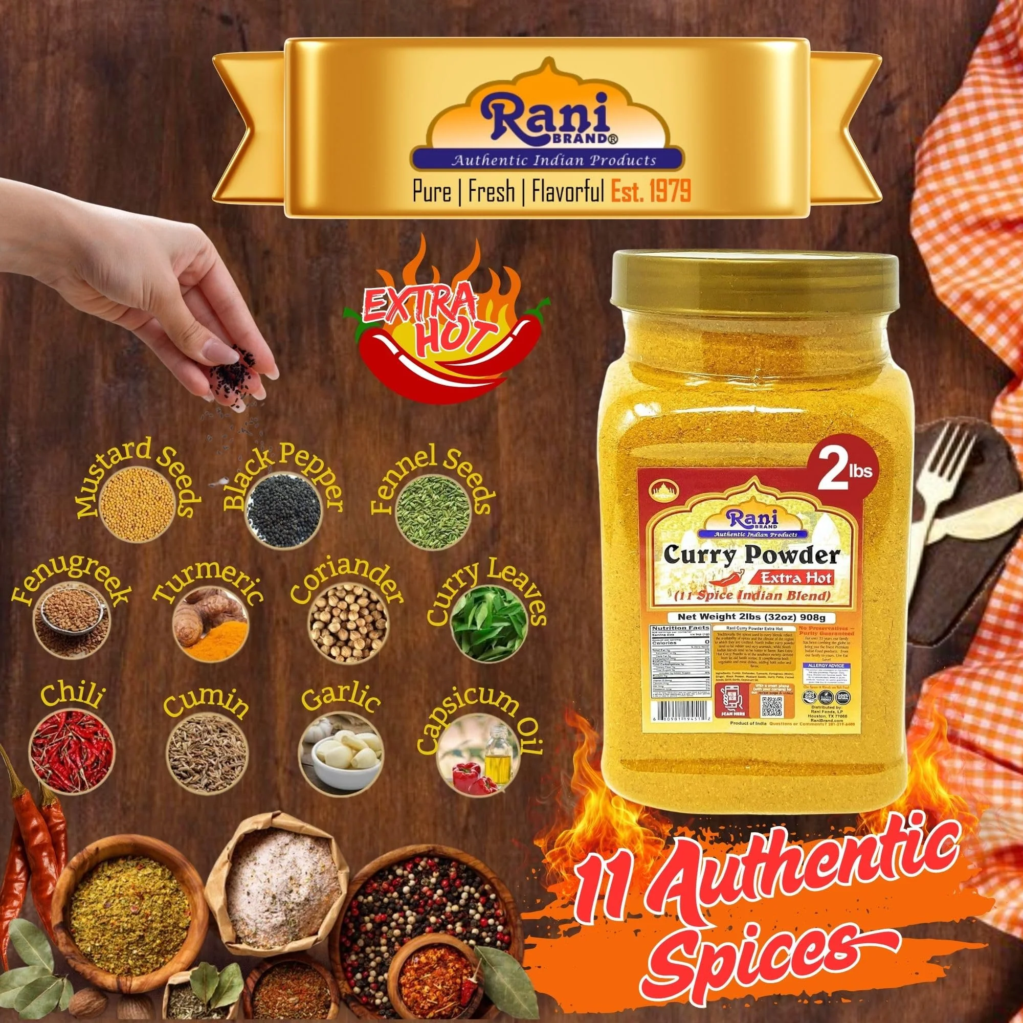 Rani Curry Powder EXTRA HOT Natural 11-Spice Blend 32oz (2lbs) 908g PET Jar ~ Salt Free | Vegan | Gluten Friendly | NON-GMO | Kosher - Image 9