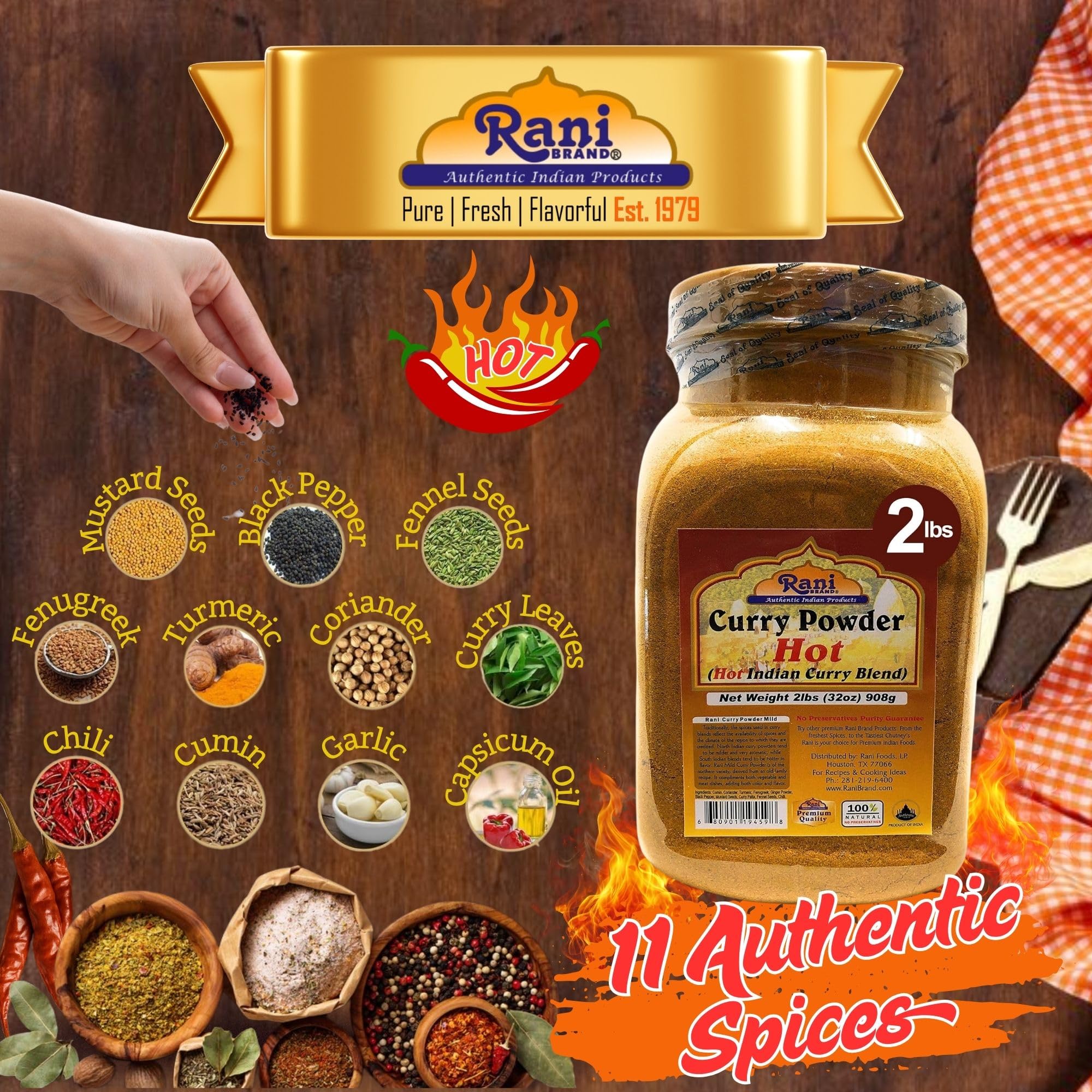 Rani Curry Powder Hot (11-Spice Authentic Indian Blend) 32oz (2lbs) 908g PET Jar ~ All Natural | Salt-Free | Vegan | No Colors | Kosher | Gluten Friendly - Image 9