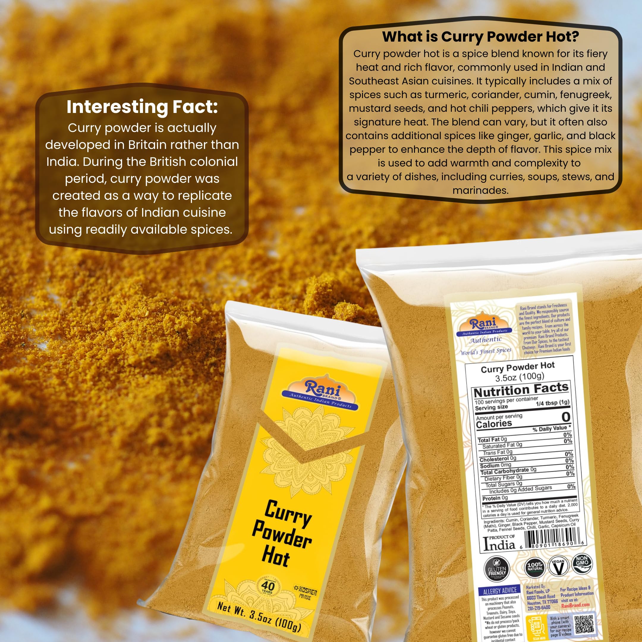 Rani Curry Powder Hot Natural 11-Spice Blend 100g (3.5oz) ~ Salt Free | Vegan | Gluten Friendly | NON-GMO | Kosher - Image 4