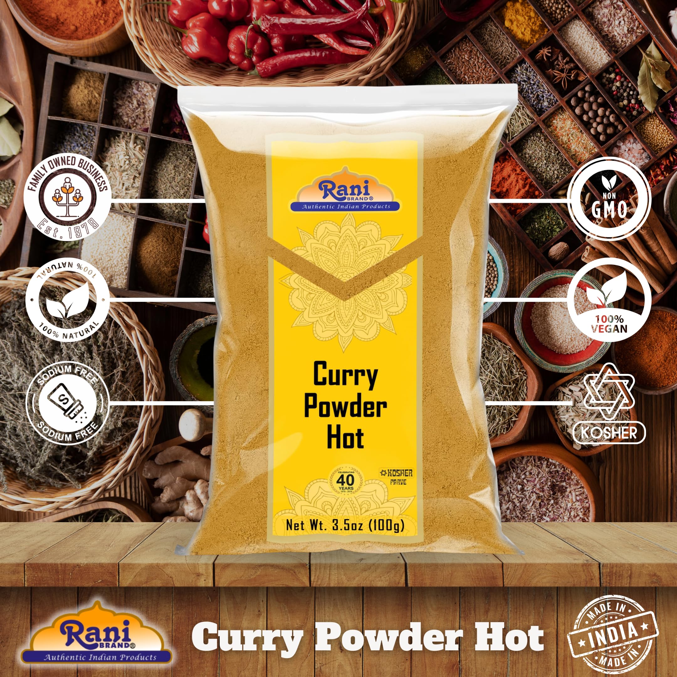 Rani Curry Powder Hot Natural 11-Spice Blend 100g (3.5oz) ~ Salt Free | Vegan | Gluten Friendly | NON-GMO | Kosher - Image 5