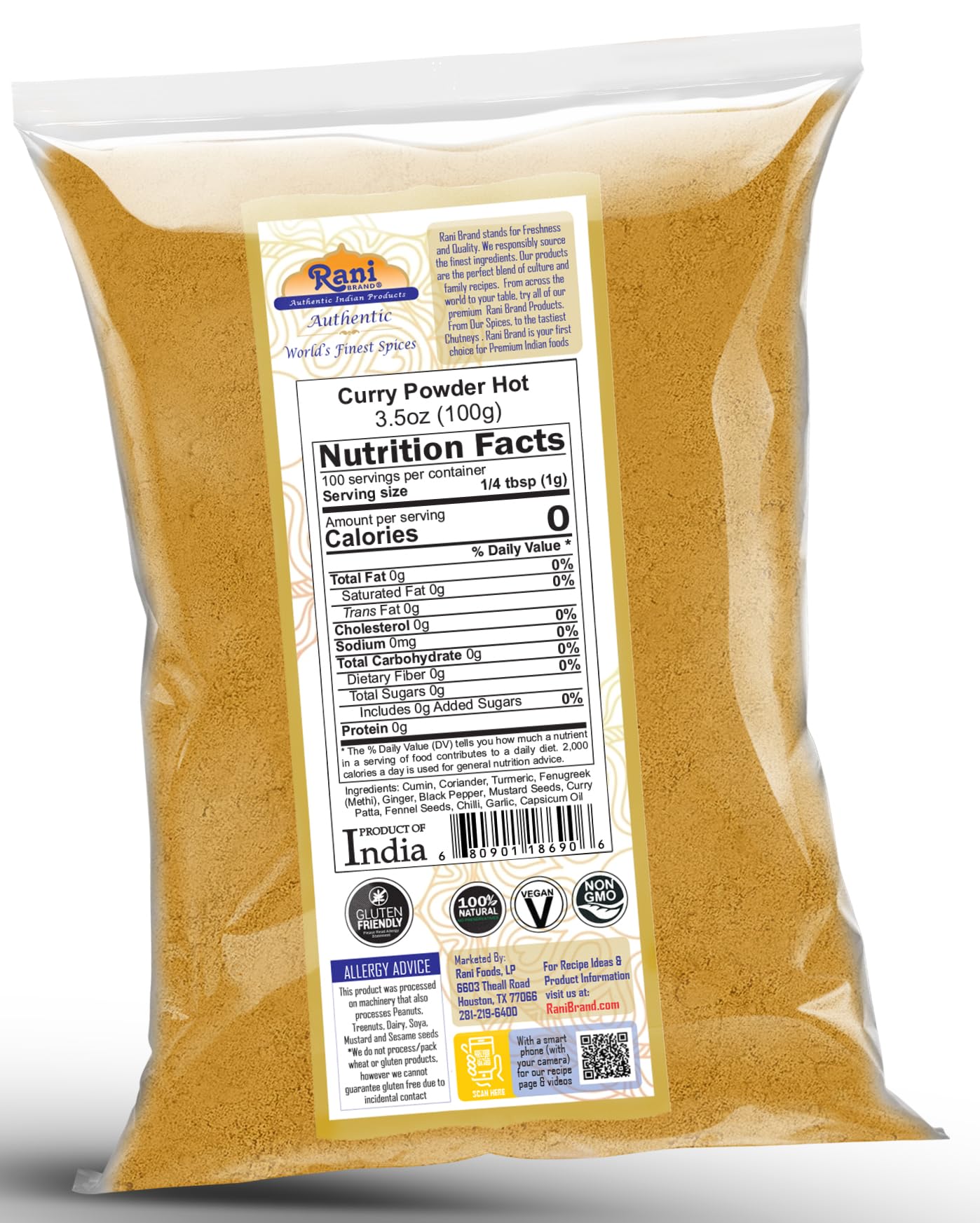 Rani Curry Powder Hot Natural 11-Spice Blend 100g (3.5oz) ~ Salt Free | Vegan | Gluten Friendly | NON-GMO | Kosher - Image 9