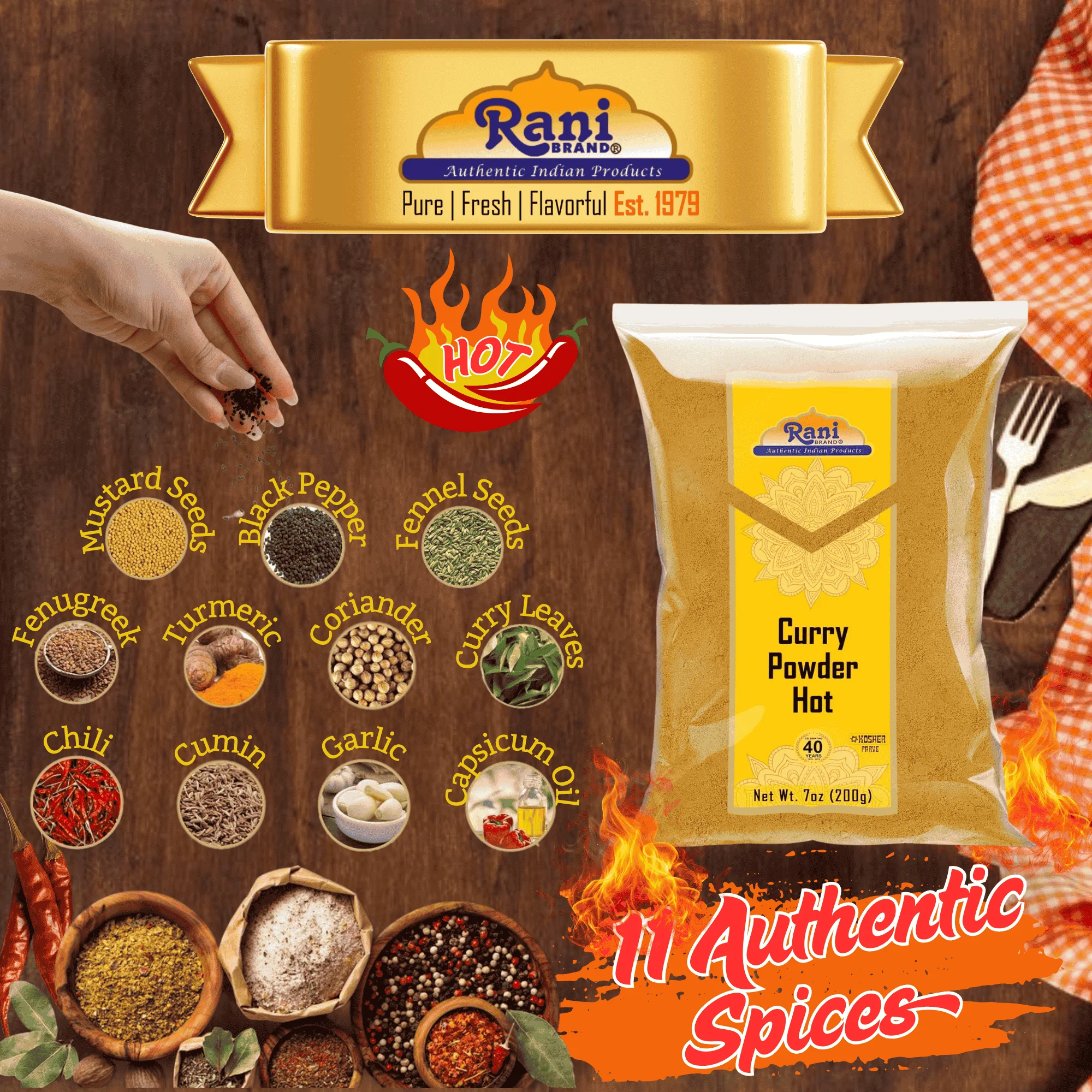 Rani Curry Powder Hot Natural 11-Spice Blend 200g (7oz) ~ Salt Free | Vegan | Gluten Friendly | NON-GMO | Kosher - Image 2