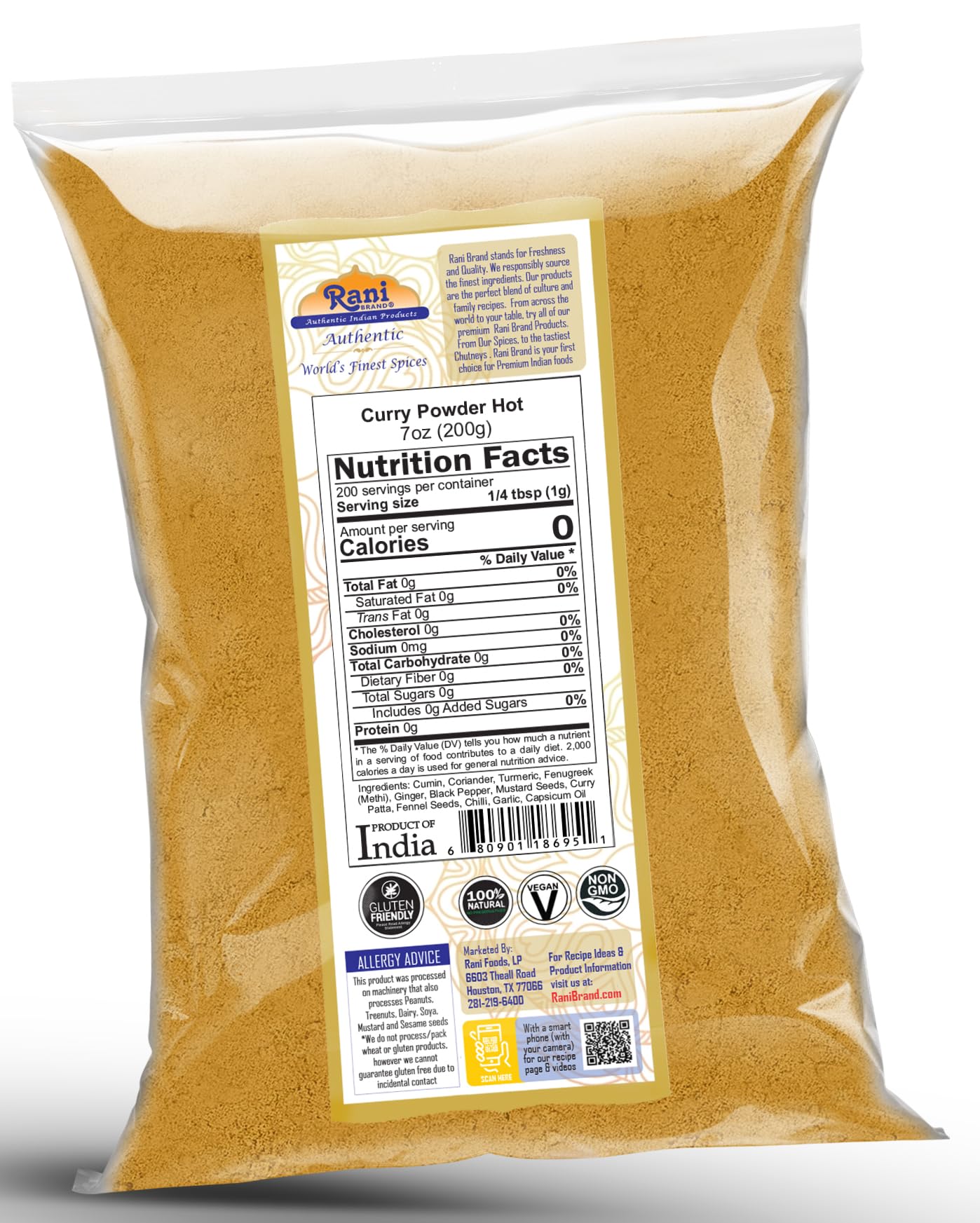 Rani Curry Powder Hot Natural 11-Spice Blend 200g (7oz) ~ Salt Free | Vegan | Gluten Friendly | NON-GMO | Kosher - Image 9