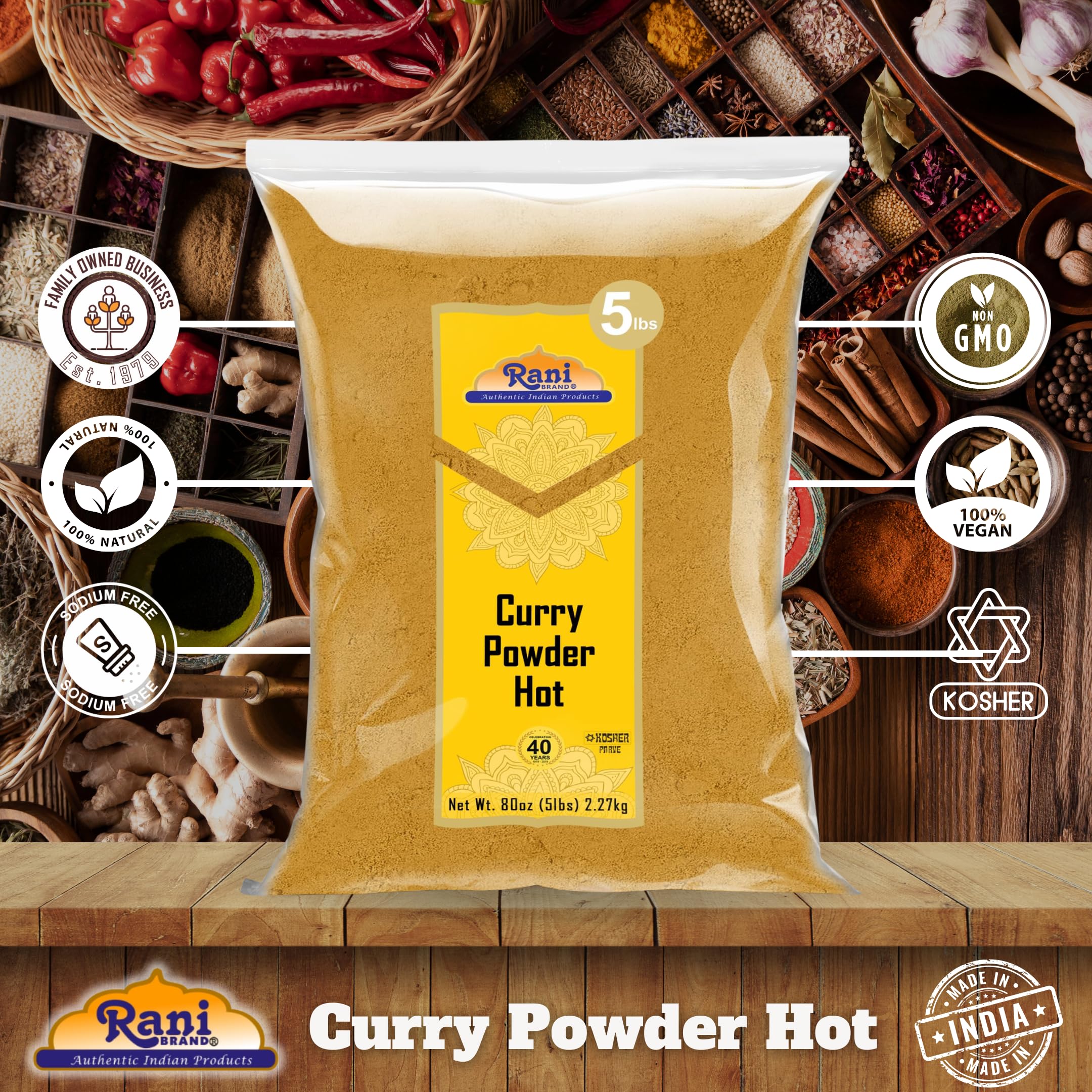 Rani Curry Powder Hot Natural 11-Spice Blend 80oz (5lbs) 2.27kg Bulk ~ Salt Free | Vegan | Gluten Friendly | NON-GMO | Kosher - Image 5