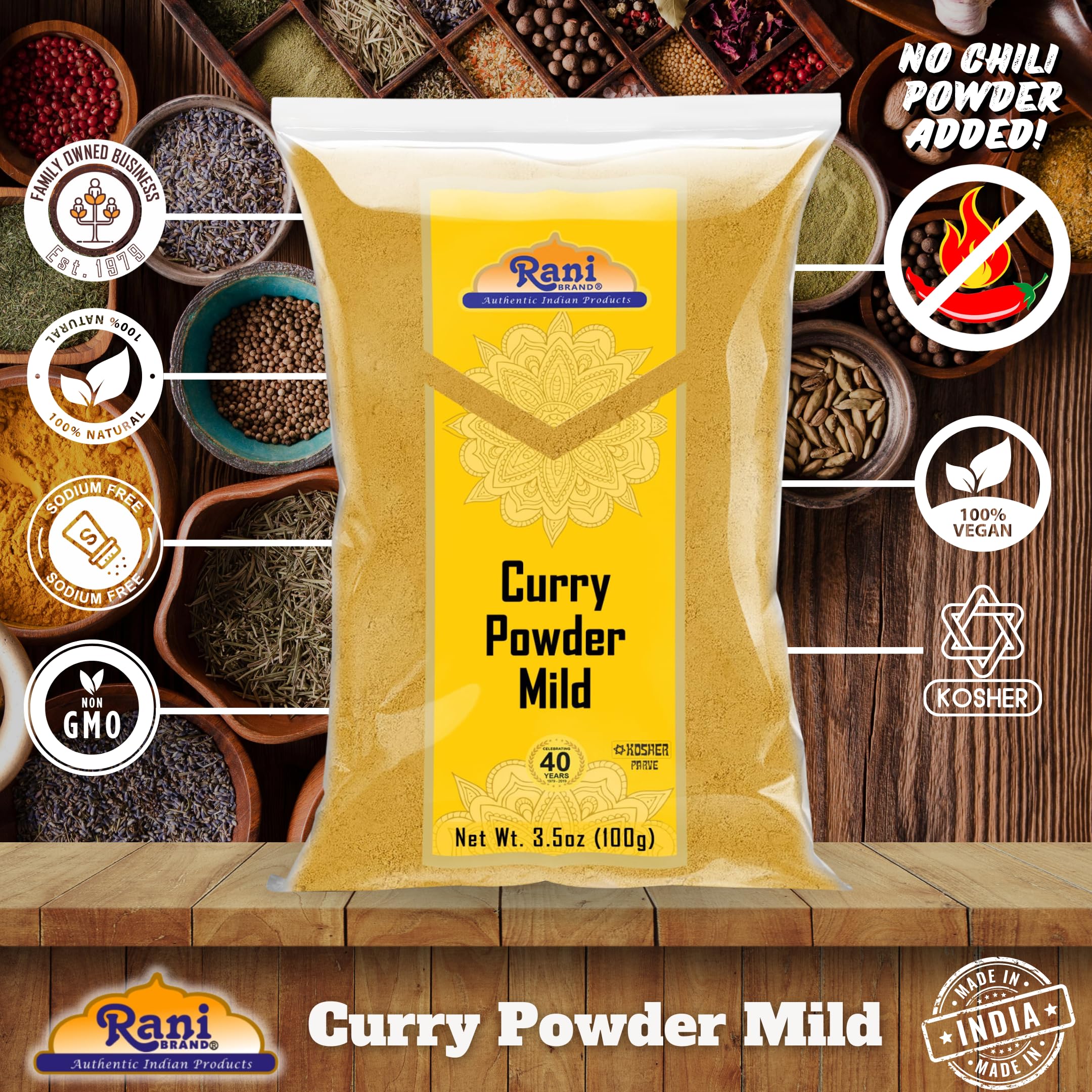 Rani Curry Powder Mild Natural 10-Spice Blend 100g (3.5oz) ~ Salt Free | Vegan | No Colors | Gluten Friendly | NON-GMO | Kosher | NO Chili or Peppers - Image 4