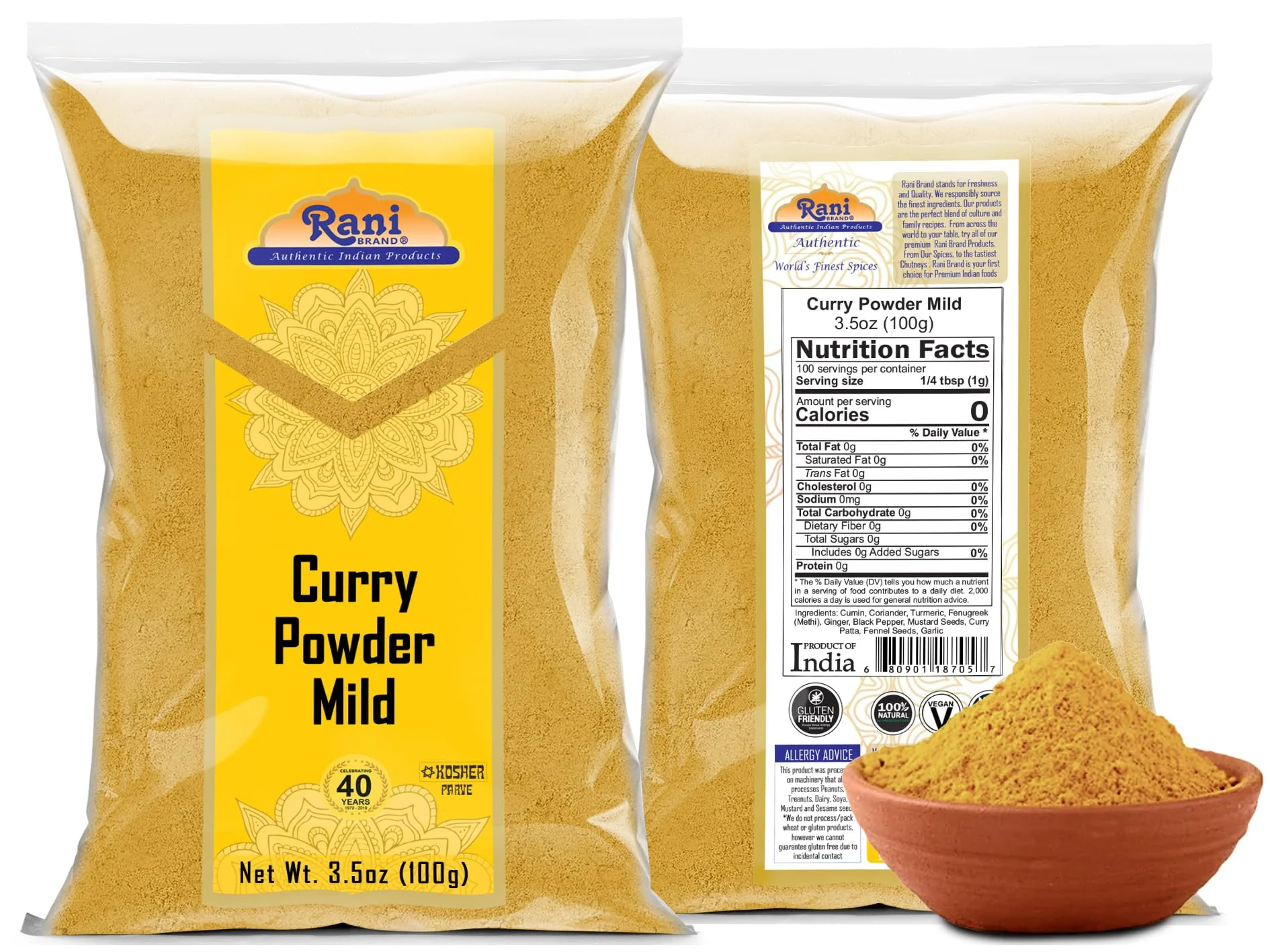 Rani Curry Powder Mild Natural 10-Spice Blend 100g (3.5oz) ~ Salt Free | Vegan | No Colors | Gluten Friendly | NON-GMO | Kosher | NO Chili or Peppers - Image 8