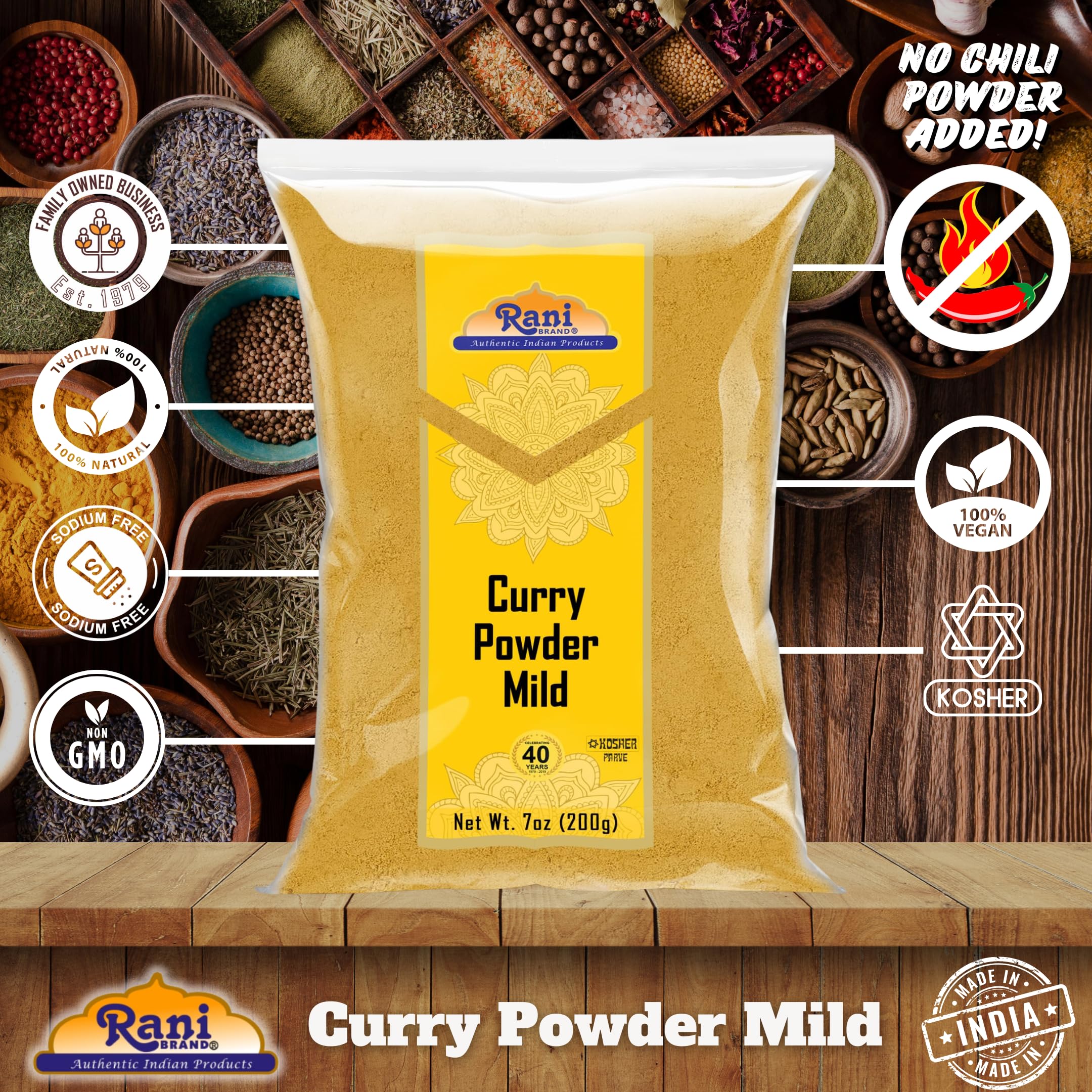 Rani Curry Powder Mild Natural 10-Spice Blend 200g (7oz) ~ Salt Free | Vegan | No Colors | Gluten Friendly | NON-GMO | Kosher | NO Chili or Peppers - Image 4