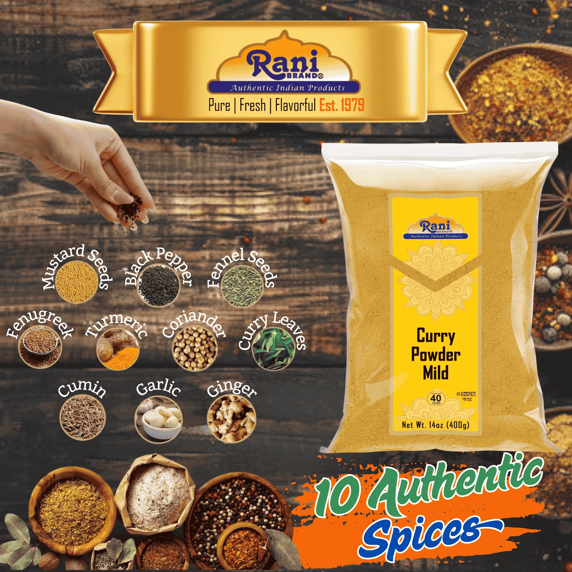 Rani Curry Powder Mild Natural 10-Spice Blend 400g (14oz) ~ Salt Free | Vegan | No Colors | Gluten Friendly | NON-GMO | Kosher | NO Chili or Peppers - Image 2