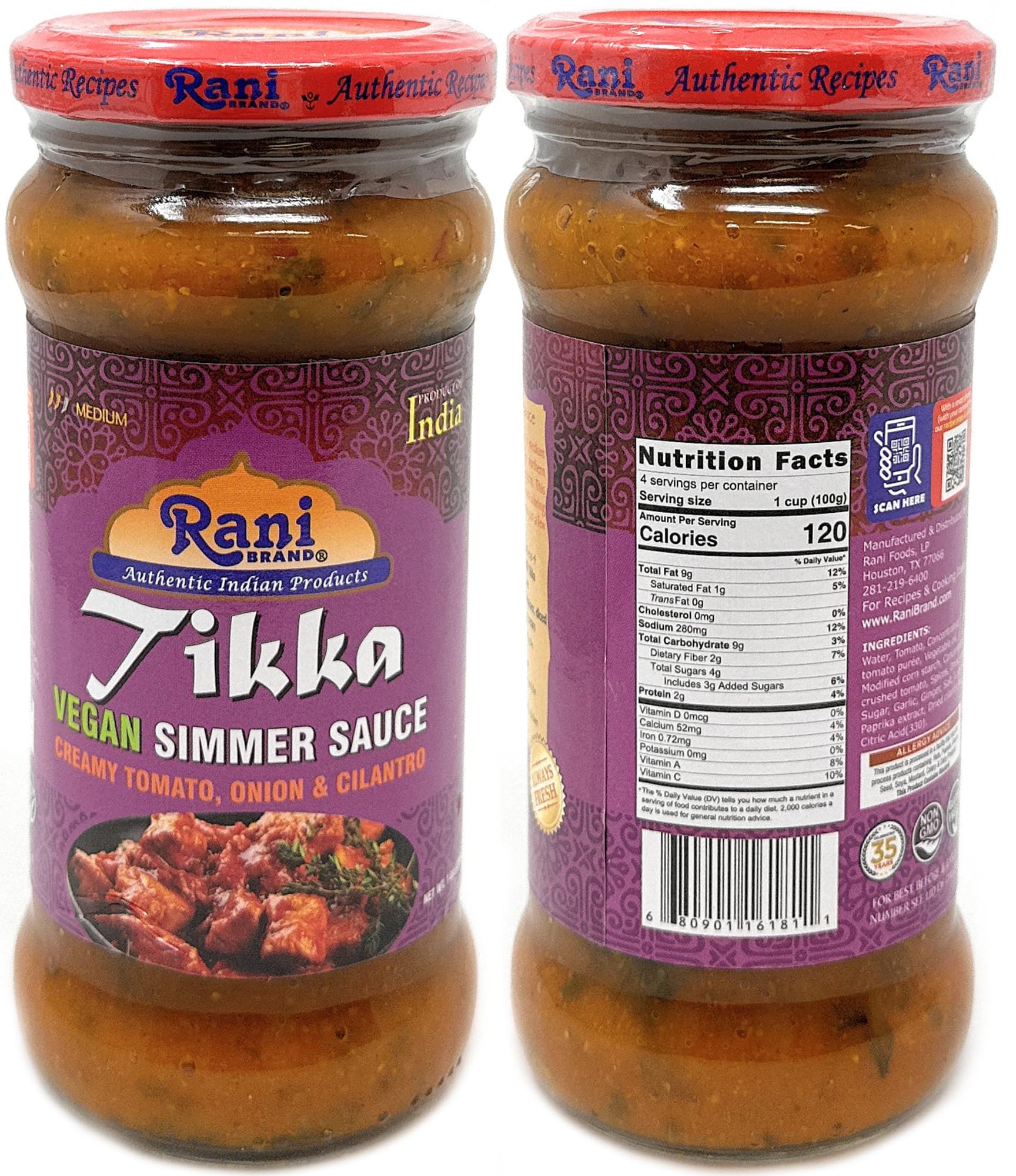 Rani Curry Vegan Simmer Sauces 6-Pack Variety (Tandoori, Tikka, Vindaloo, Korma, Chilli Chicken, Spicy Butter Chicken) 14oz (400g) Glass Jar ~ Easy to Use | All Natural | Gluten Free | Indian Origin - Image 4
