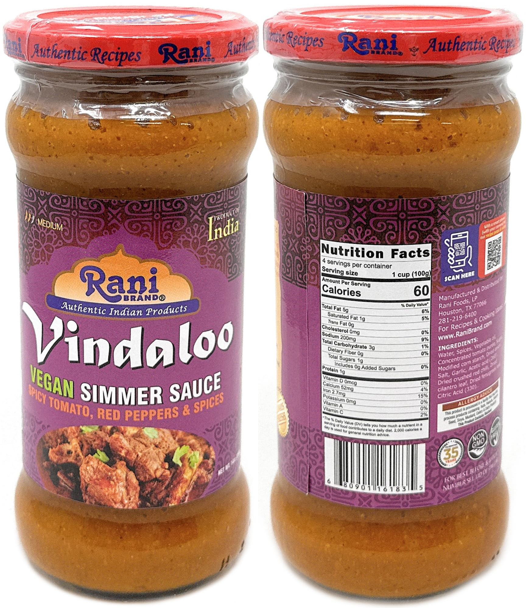 Rani Curry Vegan Simmer Sauces 6-Pack Variety (Tandoori, Tikka, Vindaloo, Korma, Chilli Chicken, Spicy Butter Chicken) 14oz (400g) Glass Jar ~ Easy to Use | All Natural | Gluten Free | Indian Origin - Image 5