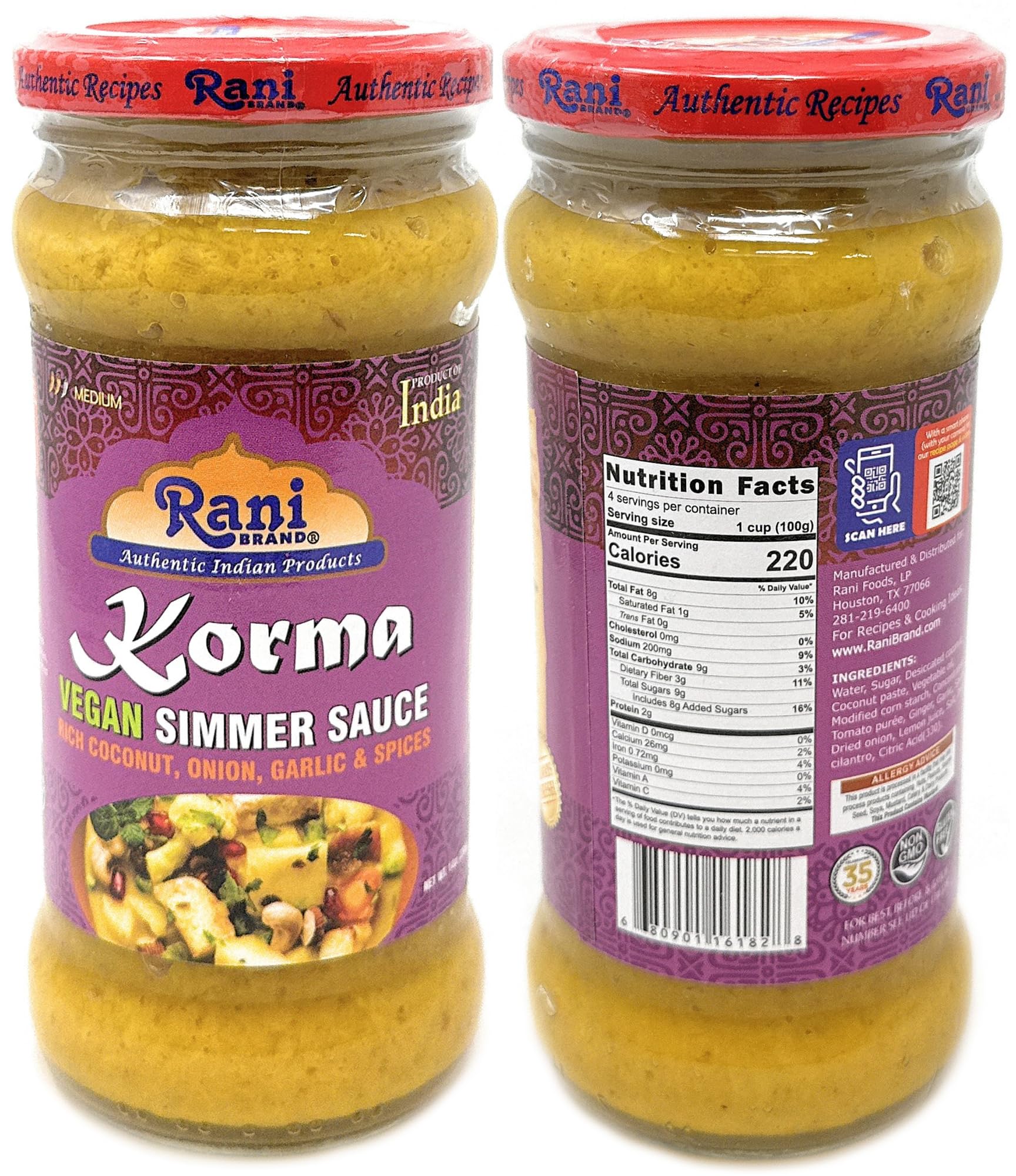 Rani Curry Vegan Simmer Sauces 6-Pack Variety (Tandoori, Tikka, Vindaloo, Korma, Chilli Chicken, Spicy Butter Chicken) 14oz (400g) Glass Jar ~ Easy to Use | All Natural | Gluten Free | Indian Origin - Image 6